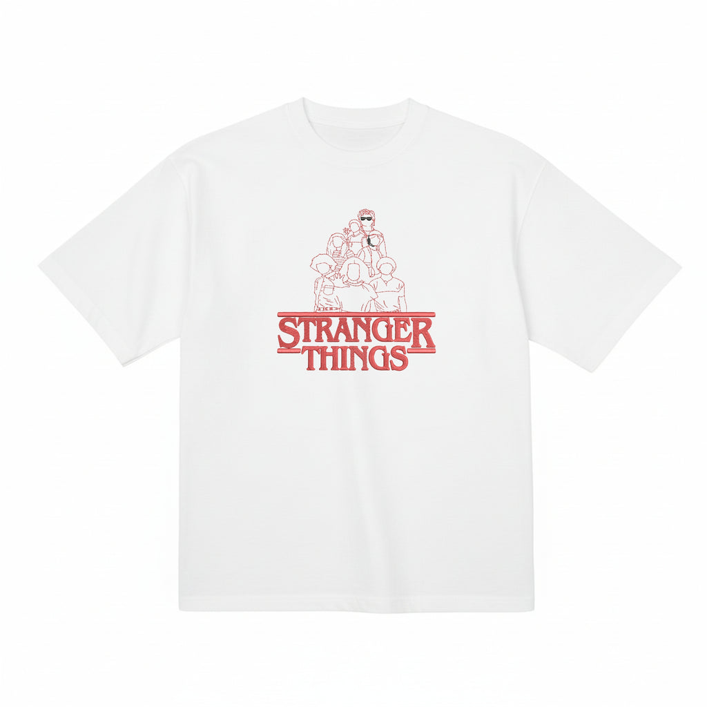 Stranger Things Cast Line Art Embroidered Premium T shirt