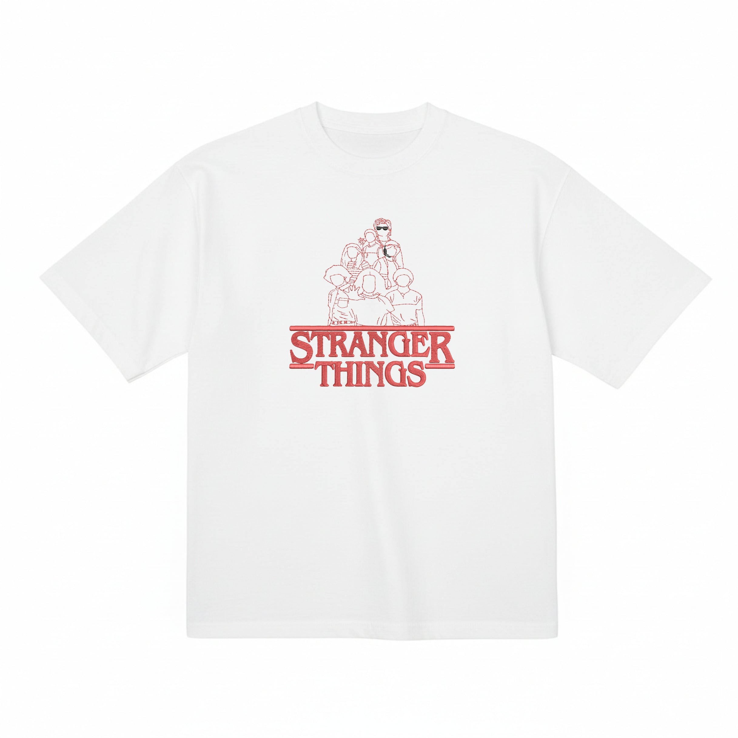 Stranger Things Cast Line Art Embroidered Premium T shirt
