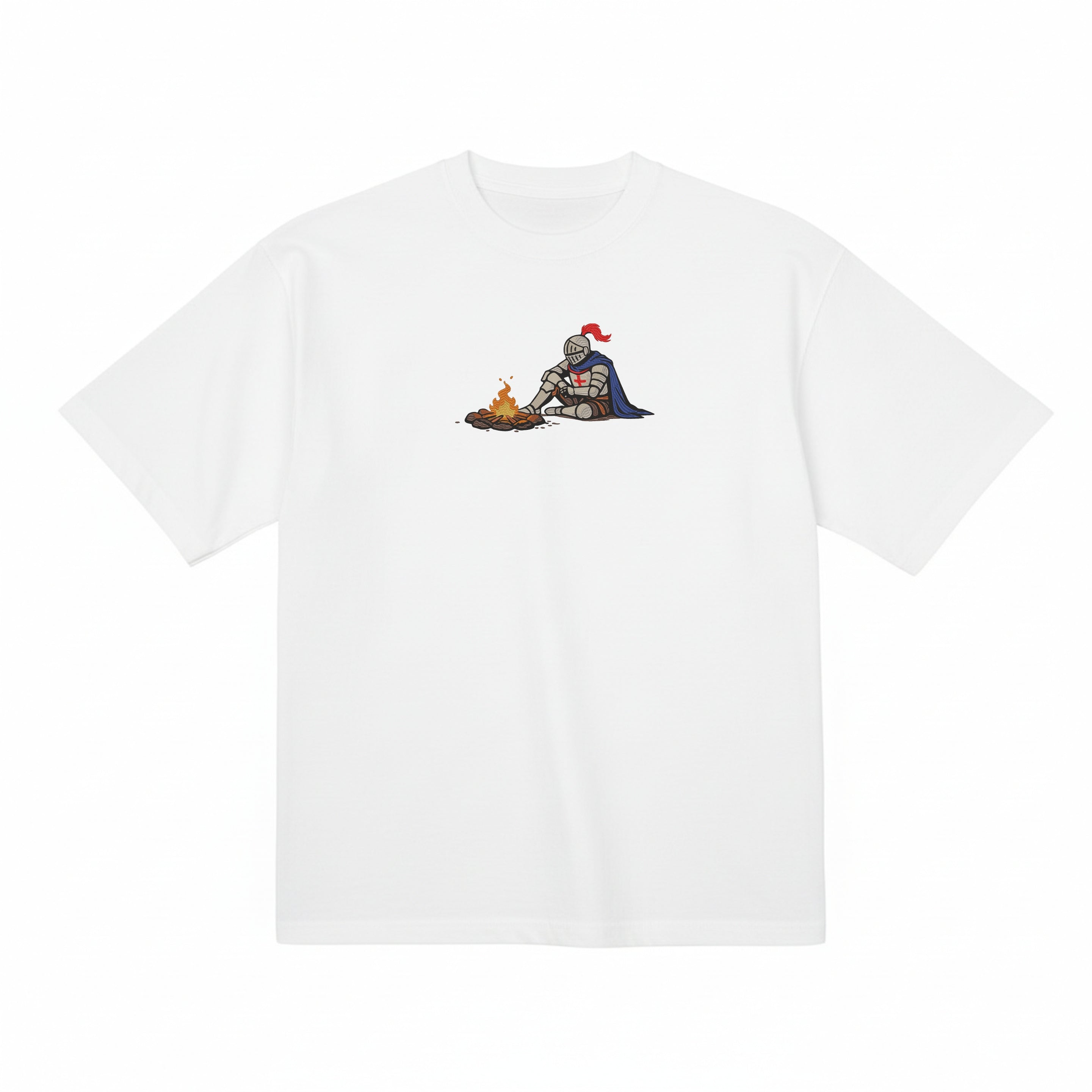 Dark Fantasy Embroidered Templar Knight By Fire Heavyweight T shirt