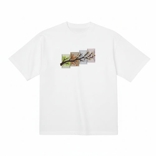 Camiseta de algodón pesado con árbol de las cuatro estaciones bordado