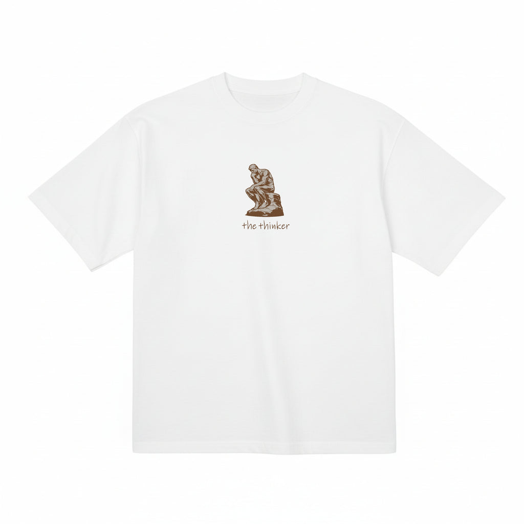 Embroidered The Thinker Le Penseur Auguste Rodin Premium Cotton Heavyweight T shirt