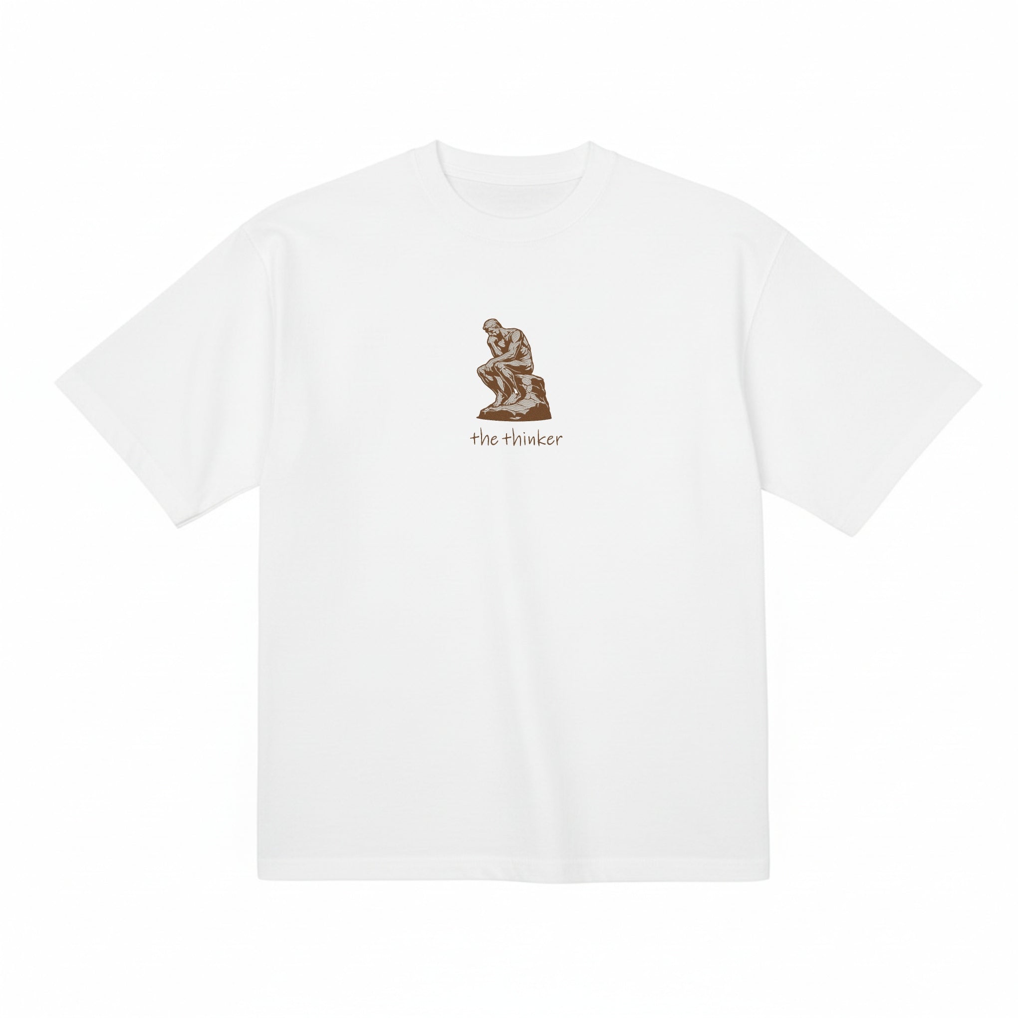 Embroidered The Thinker Le Penseur Auguste Rodin Premium Cotton Heavyweight T shirt