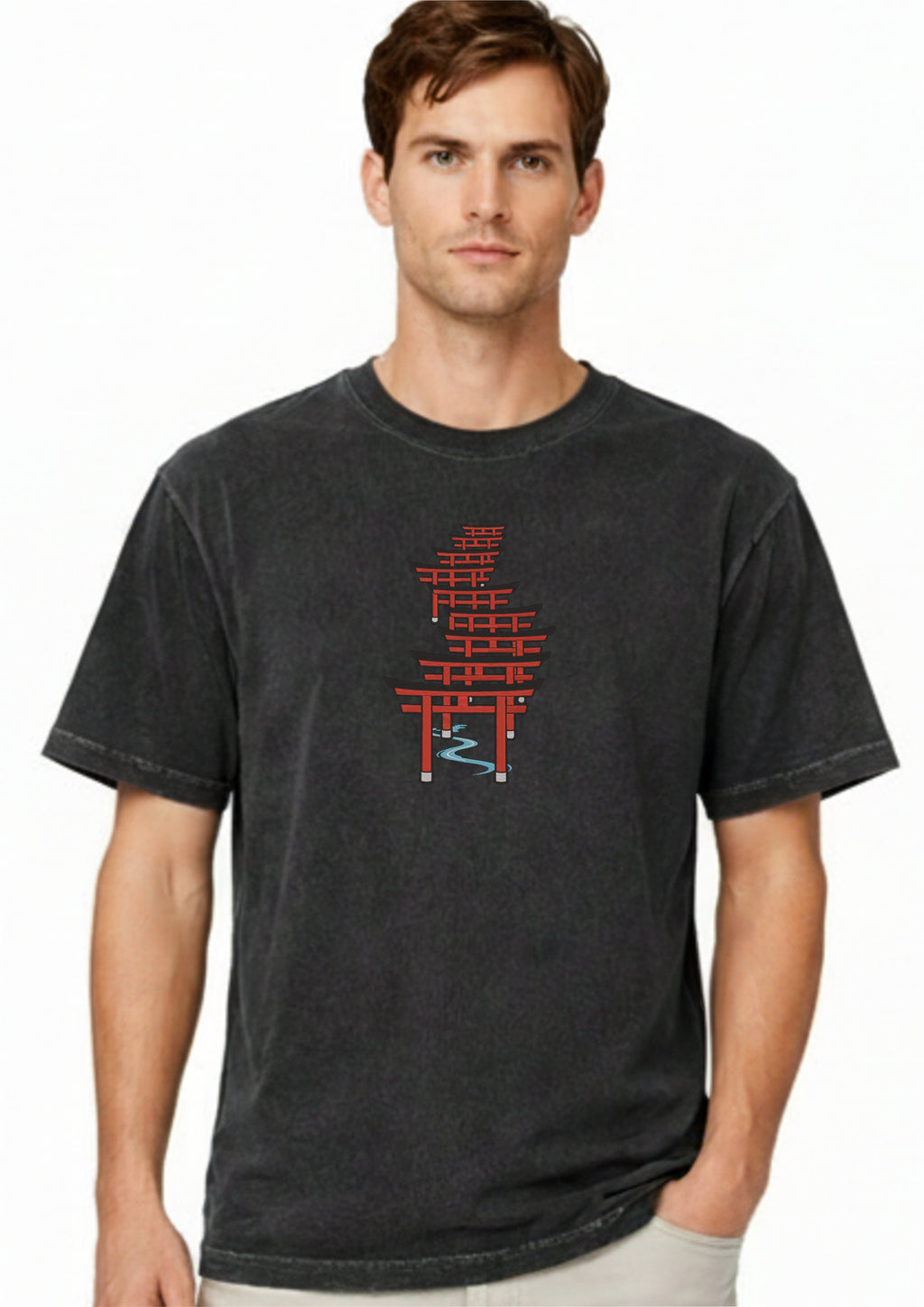 Japanese Torii Gate Premium Cotton Heavyweight Embroidered T shirt