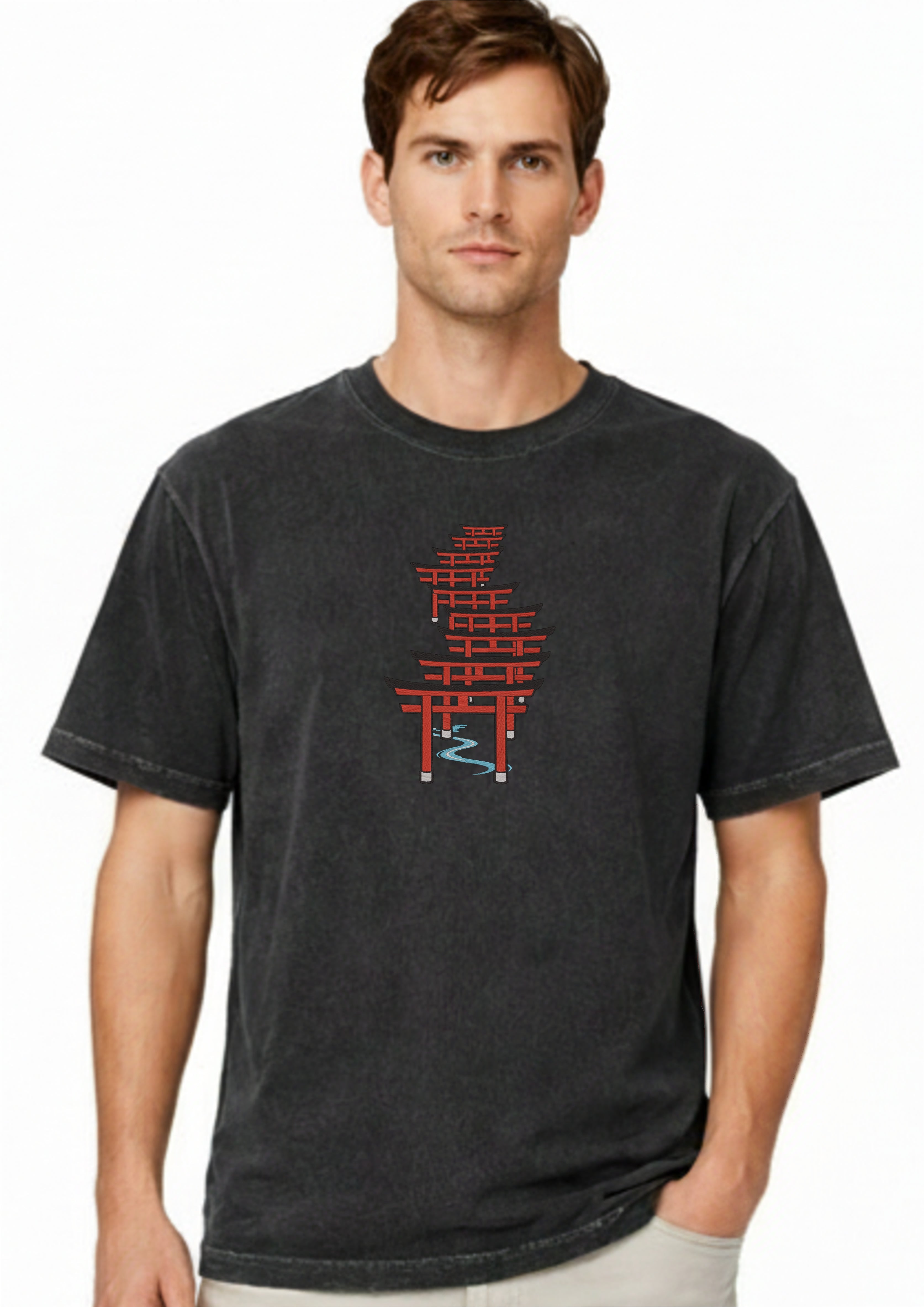 Japanese Torii Gate Premium Cotton Heavyweight Embroidered T shirt