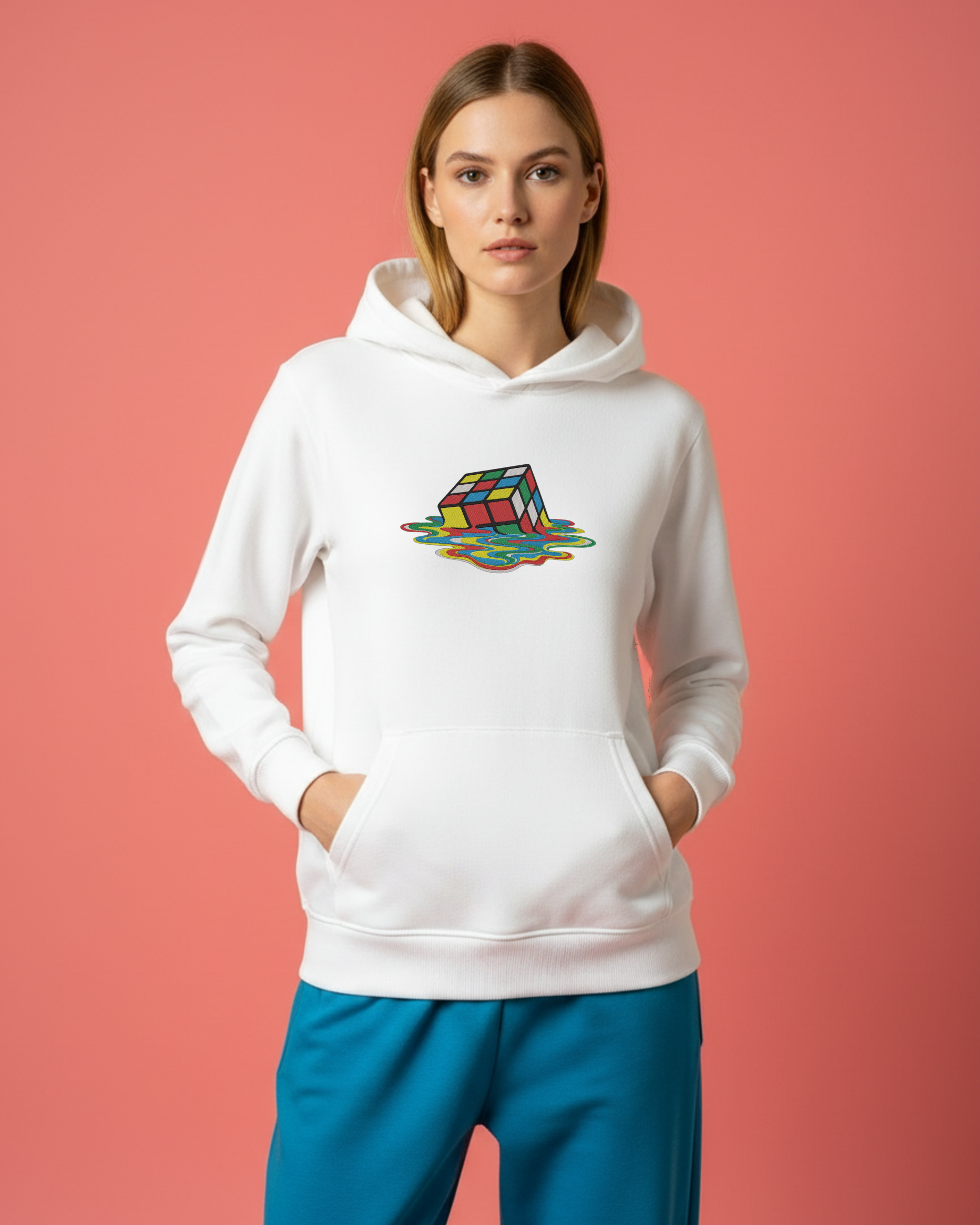 Anamorphic Illusion "Melting Rubik's Cube Embroidery Hoodie | Sweatshirt | T-shirt