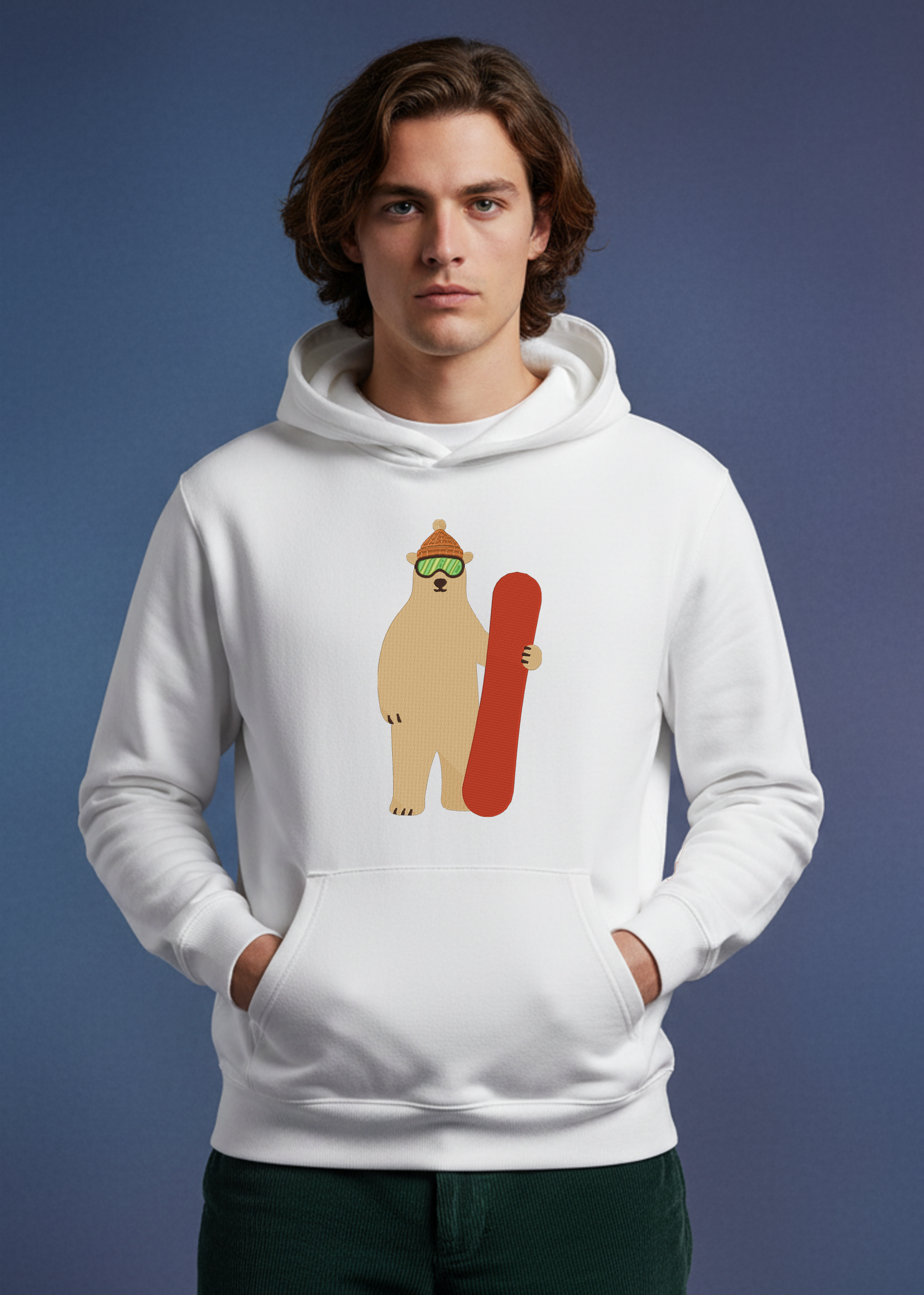 Bear with a Snowboard Embroidery Hoodie | Sweatshirt | T-shirt