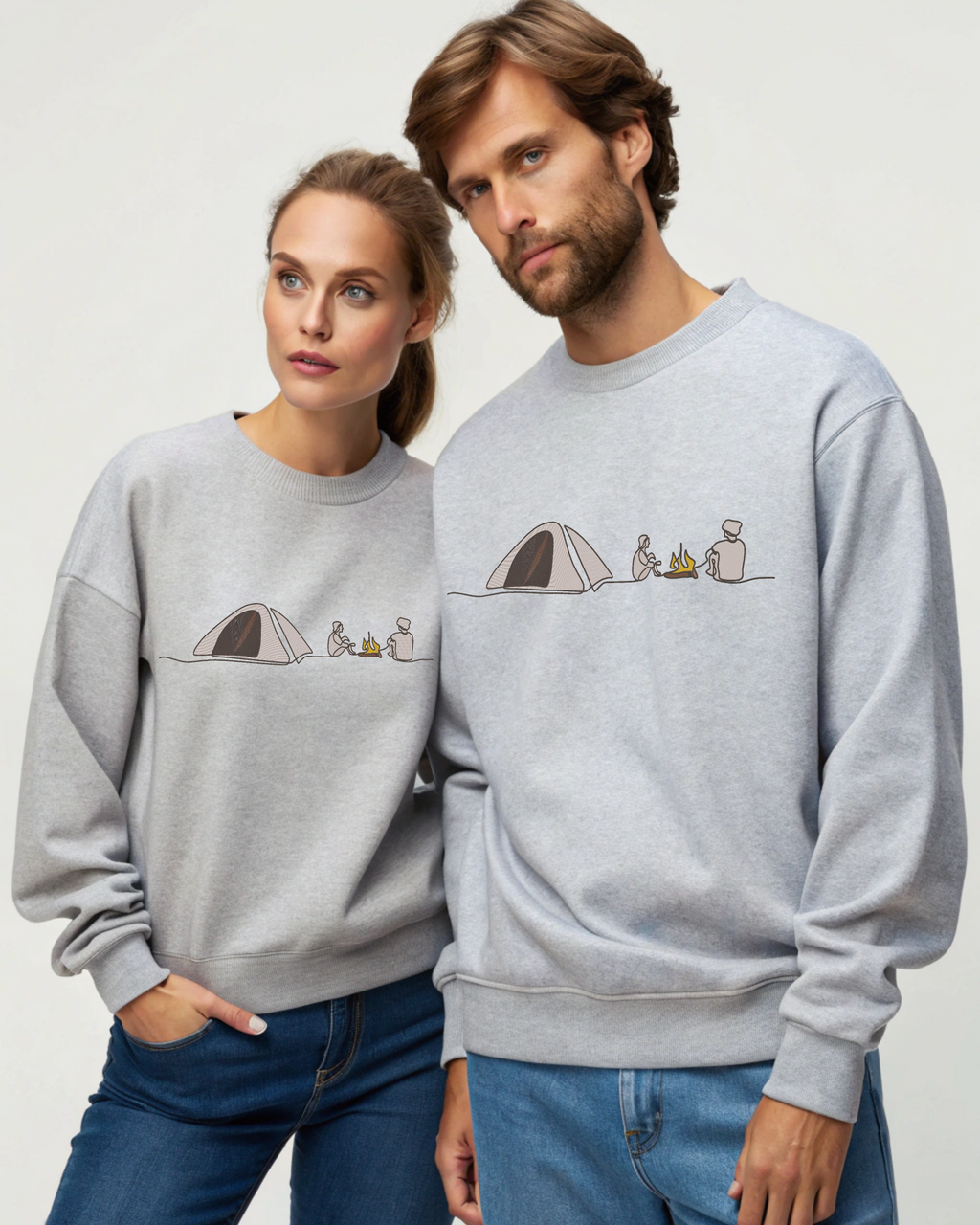 Sudadera con capucha y bordado de tienda de campaña con fogata y amigos | Sudadera | Camiseta