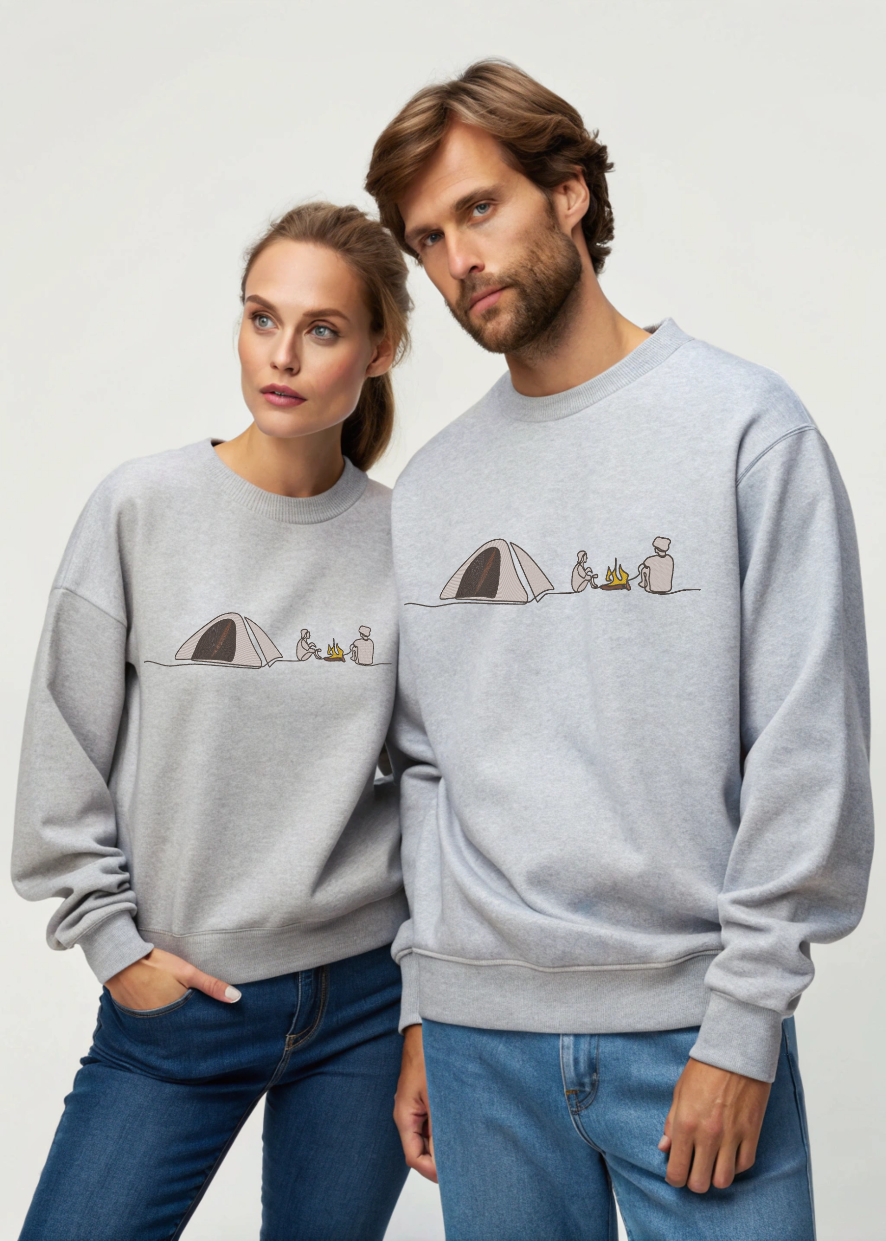 Camping Tent with Campfire and Friends Embroidery Hoodie | Sweatshirt | T-shirt
