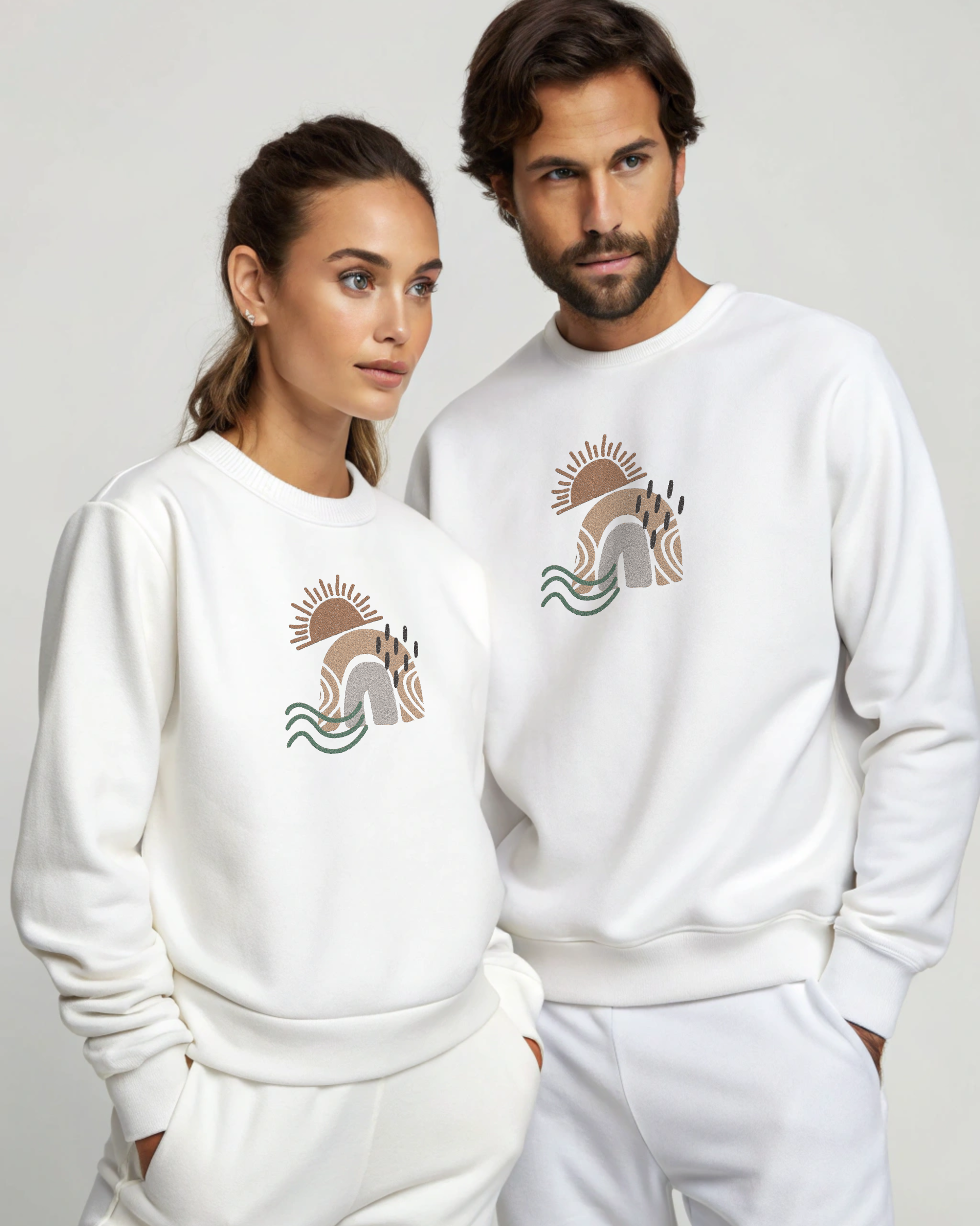 Abstract Boho Sunrise Waves Tee Embroidery Hoodie | Sweatshirt