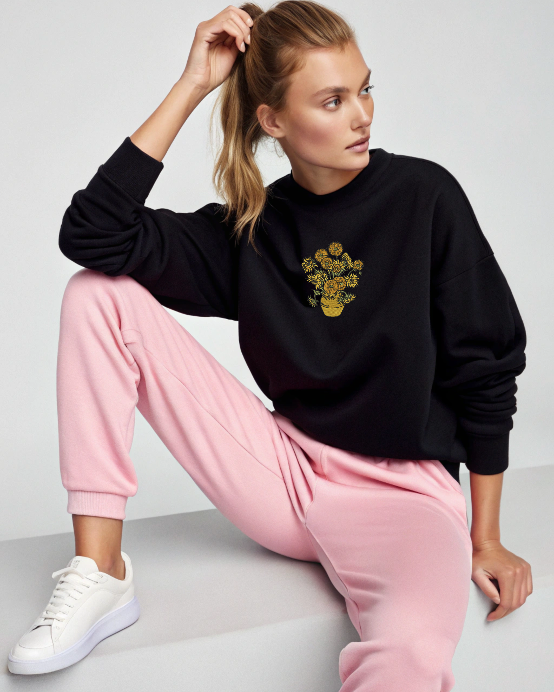 Vase with Fifteen Sunflowers Vincent Van Gogh Embroidered Hoodie | Sweatshirt | T-shirt