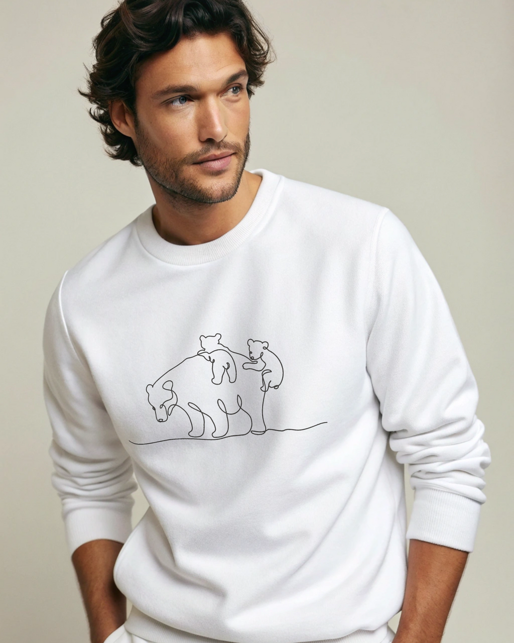 ミニマリストラインアートベアハグシルエット刺繍パーカー | スウェットシャツ | Tシャツ
