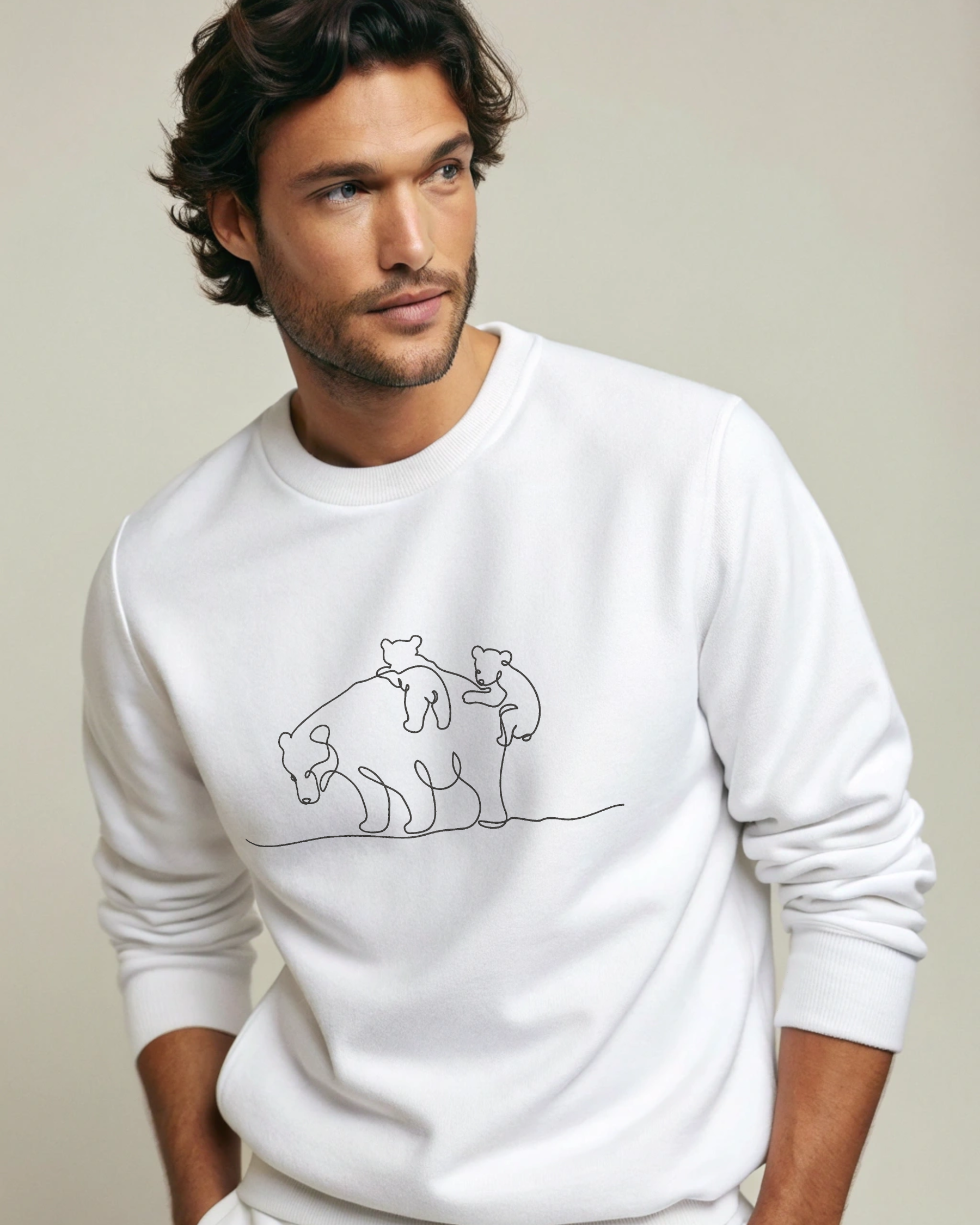 ミニマリストラインアートベアハグシルエット刺繍パーカー | スウェットシャツ | Tシャツ