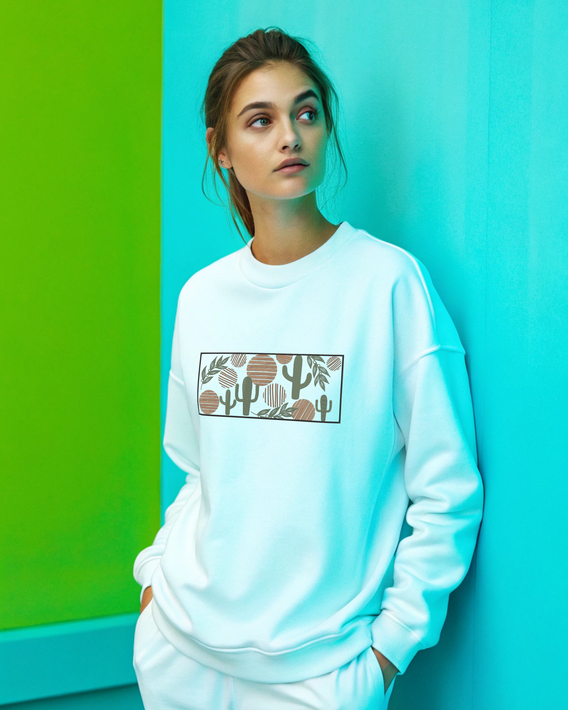 Boho Desert Cactus Southwestern Botanical Illustration Embroidery Hoodie | Sweatshirt