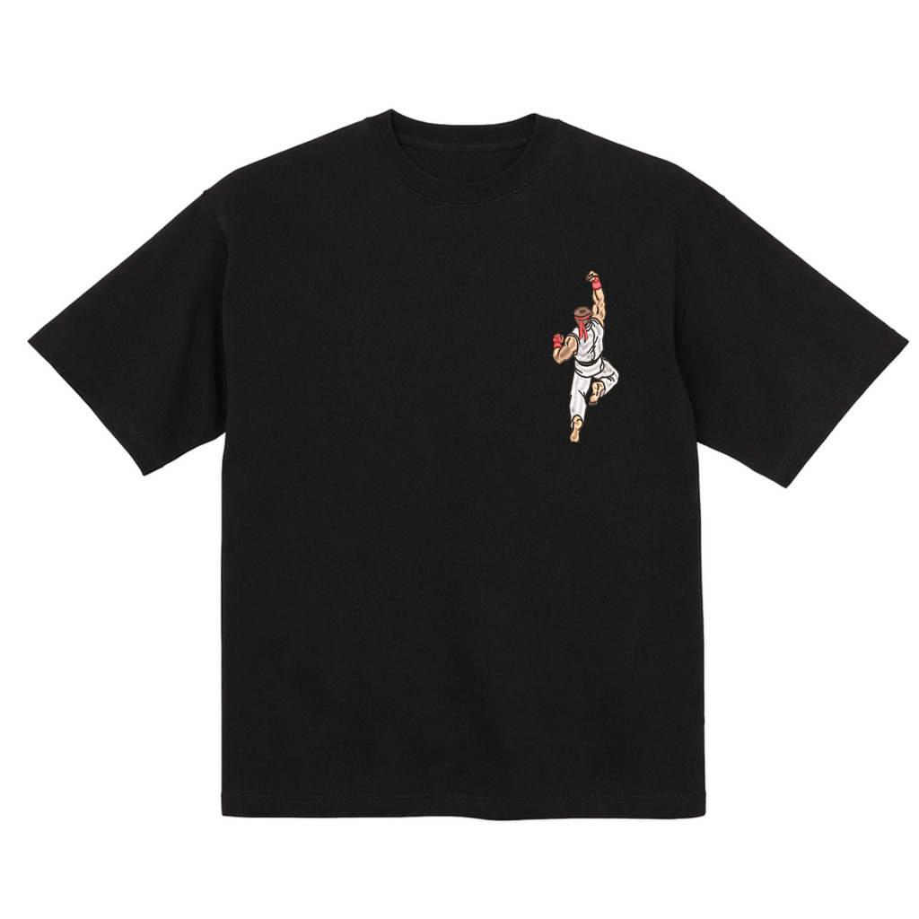 Embroidered Ryu Street Fighter 2026 Organic Cotton Graphic T Shirt 6.5oz 200gsm