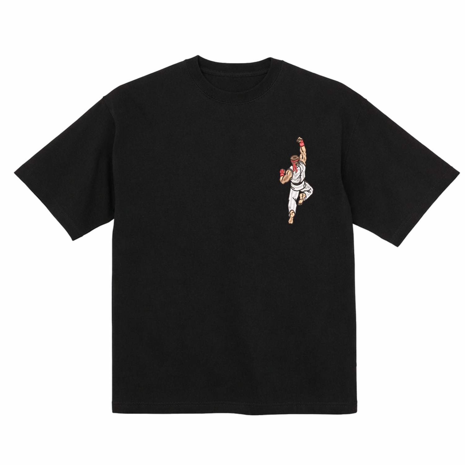 Embroidered Ryu Street Fighter 2026 Organic Cotton Graphic T Shirt 6.5oz 200gsm