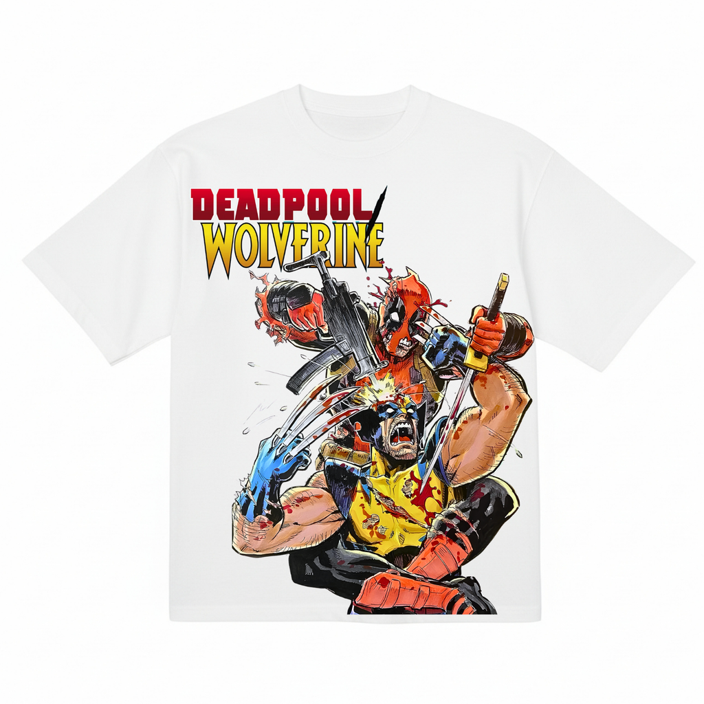 DeadPool Vs Wolverine Organic Cotton Graphic T Shirt 6.5oz 200gsm