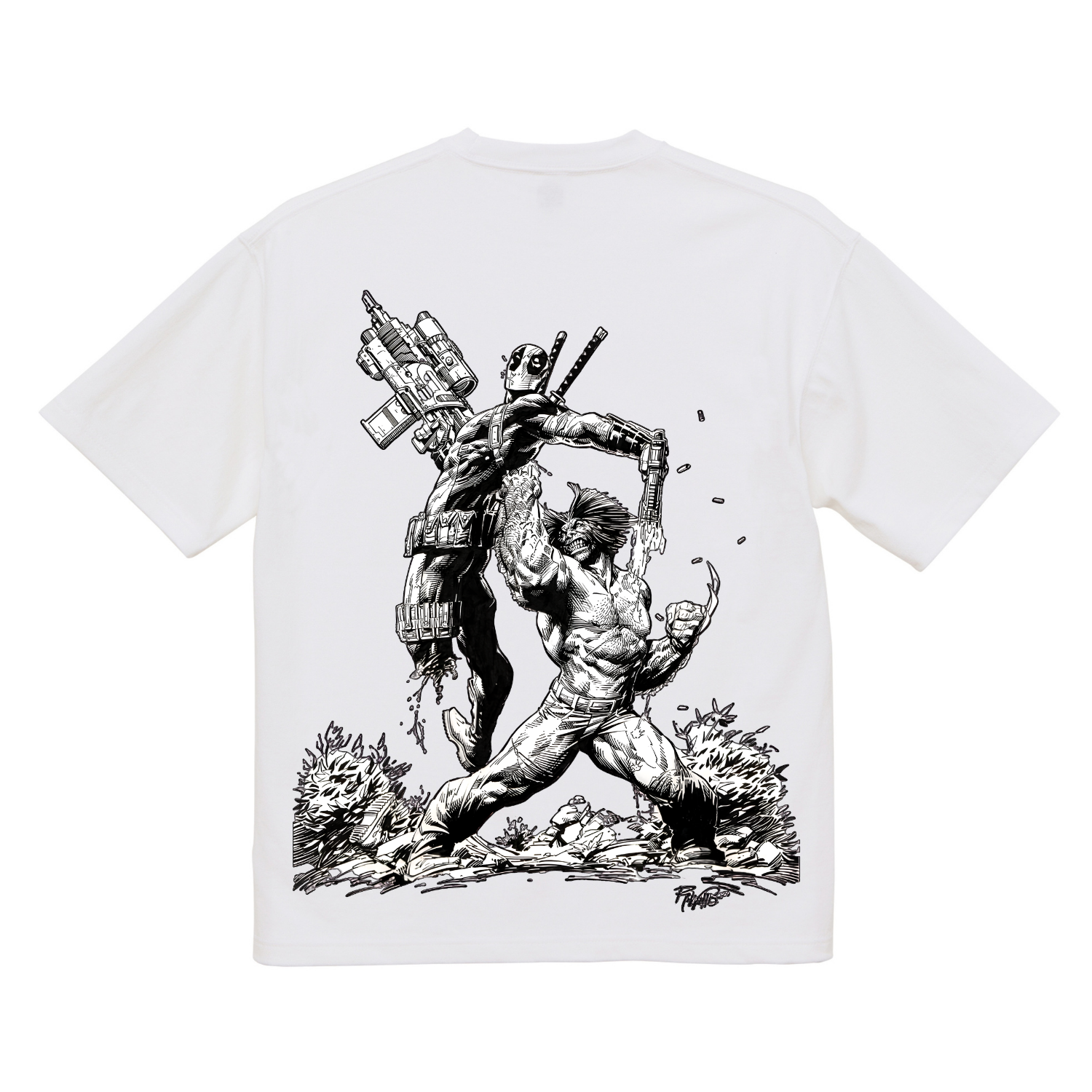DeadPool Vs Wolverine Organic Cotton Graphic T Shirt 6.5oz 200gsm