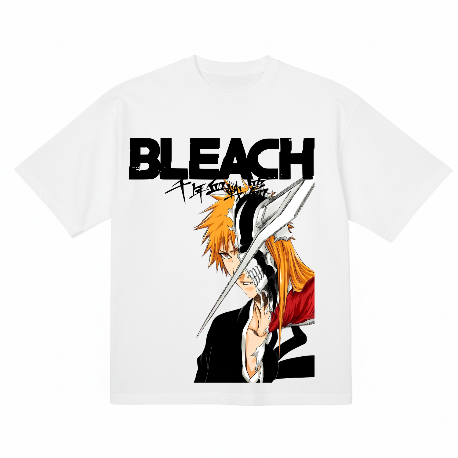 Camiseta gráfica de algodón orgánico Bleach TYBW Ichigo Horn of Salvation 6.5oz 200gsm