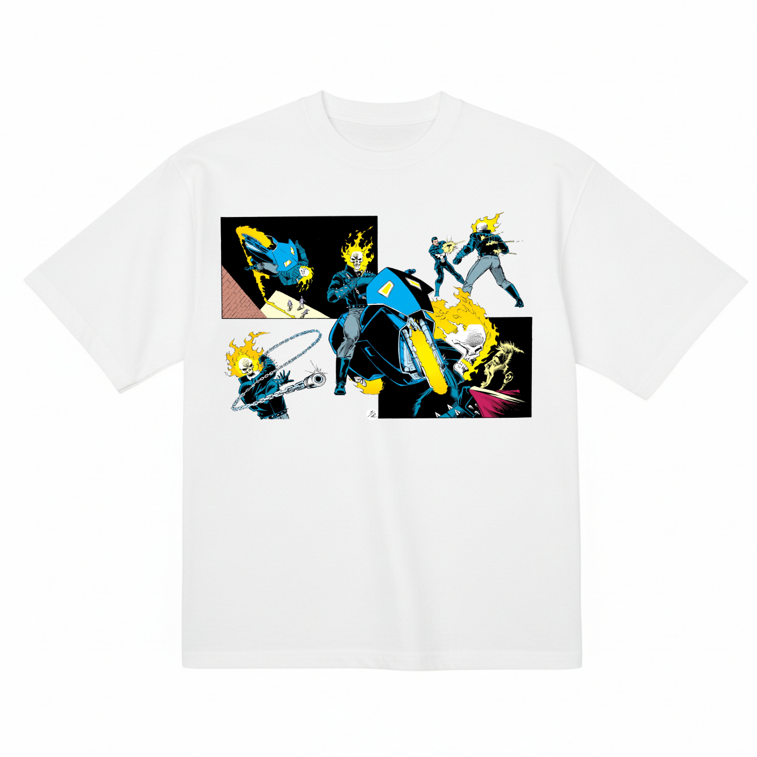 Camiseta gráfica de algodón orgánico rara de Ghost Rider y Punisher: ¡Equipo dinámico!