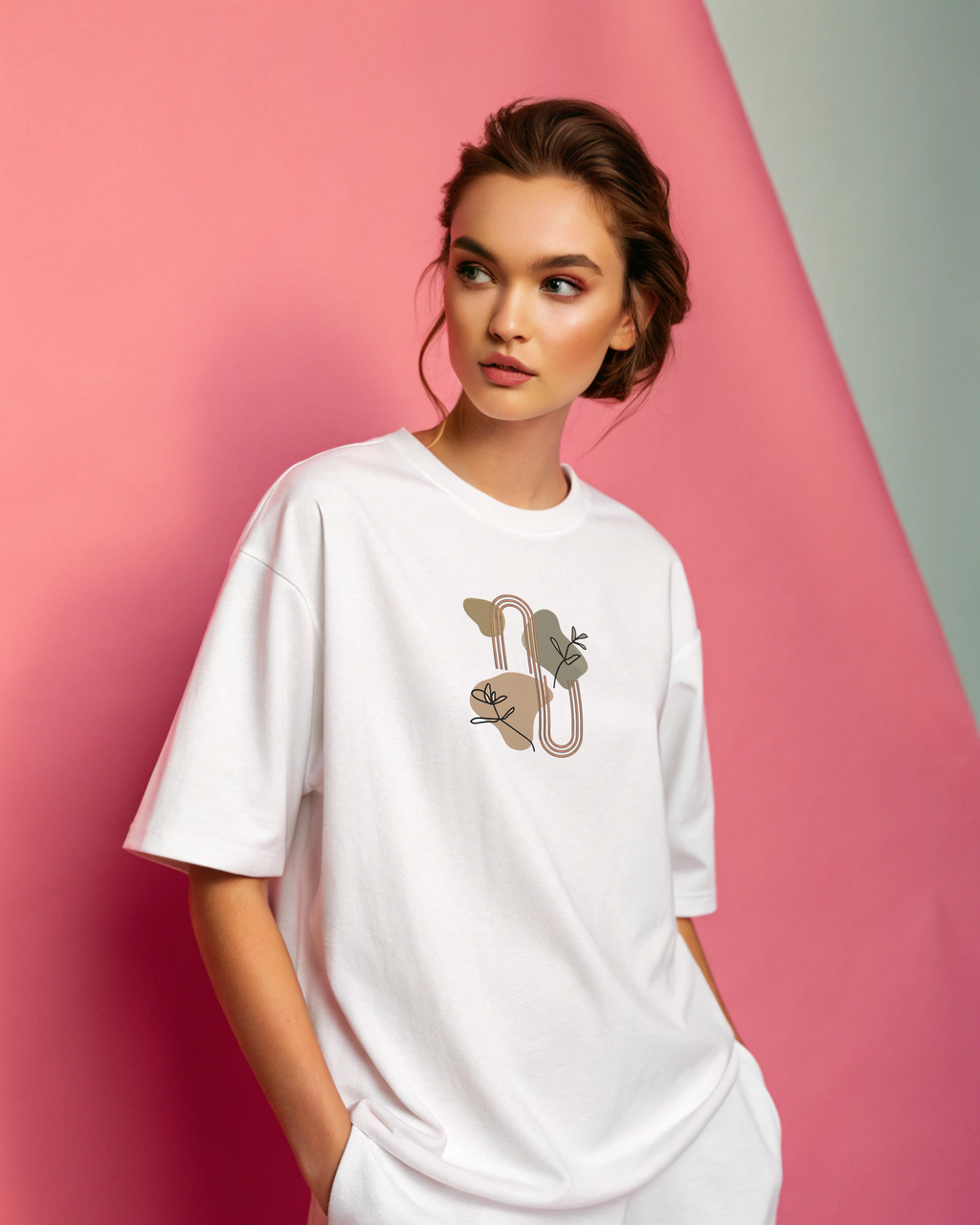 アースカラーのアブストラクトなボタニカル刺繍パーカー | スウェットシャツ | Tシャツ