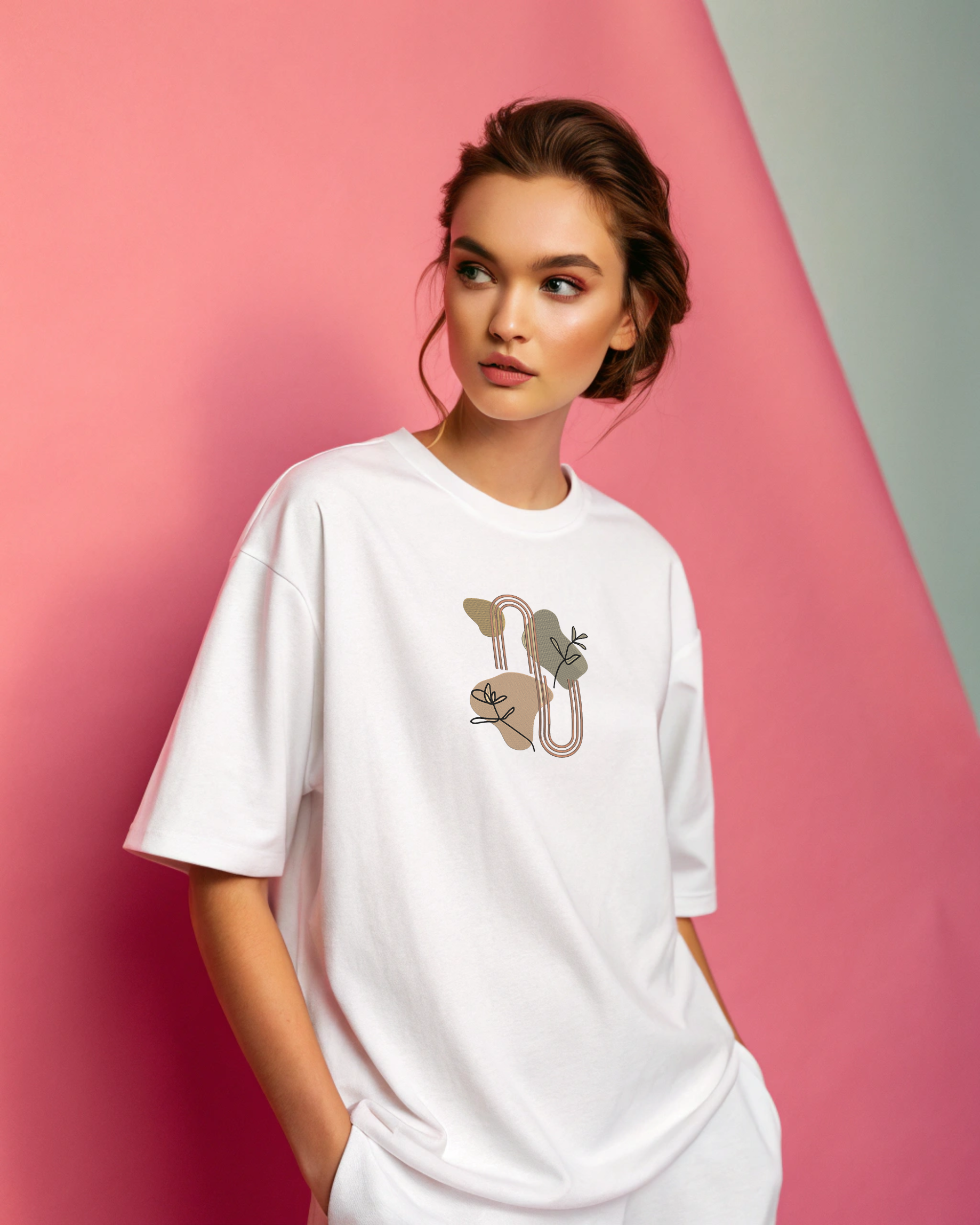 アースカラーのアブストラクトなボタニカル刺繍パーカー | スウェットシャツ | Tシャツ