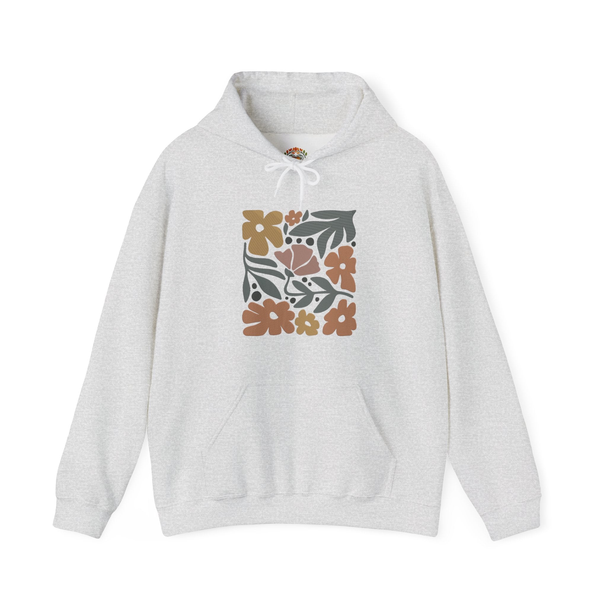 Boho Flower Retro Floral Block Earth Tone Botanical Embroidery Hoodie | Sweatshirt