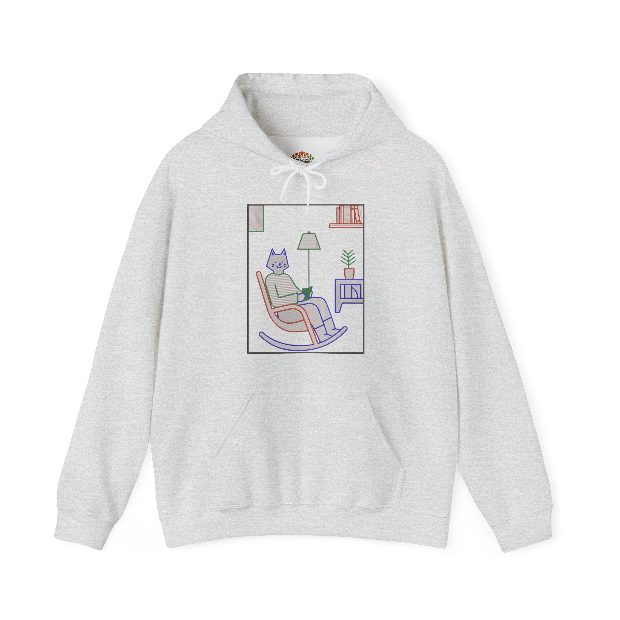 Cat Reading in Rocking Chair Embroidery Hoodie | Sweatshirt | T-shirt