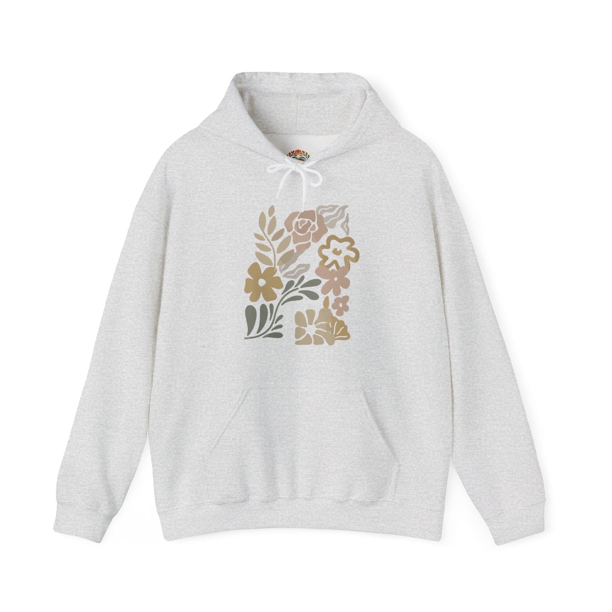 Boho Neutral Floral Earth Tone Botanical Block Art Embroidery Hoodie | Sweatshirt