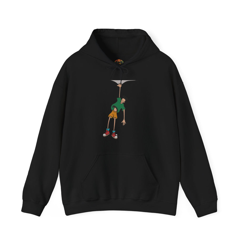 Man Hanging Mountain Cartoon Climber Embroidery Hoodie | Sweatshirt | T-shirt