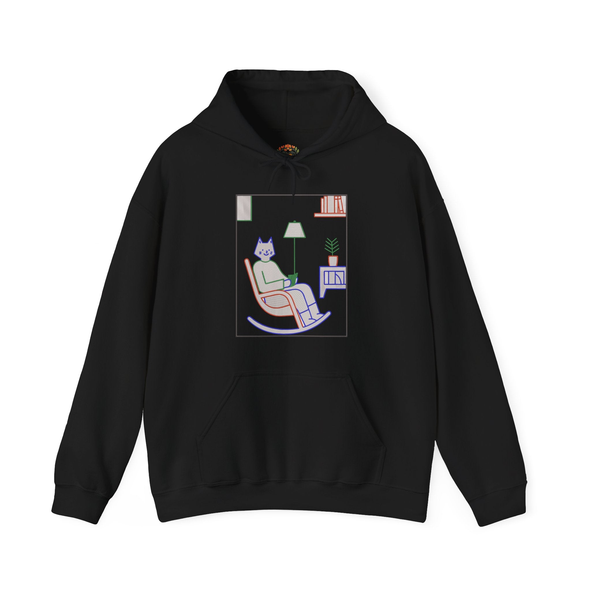Cat Reading in Rocking Chair Embroidery Hoodie | Sweatshirt | T-shirt