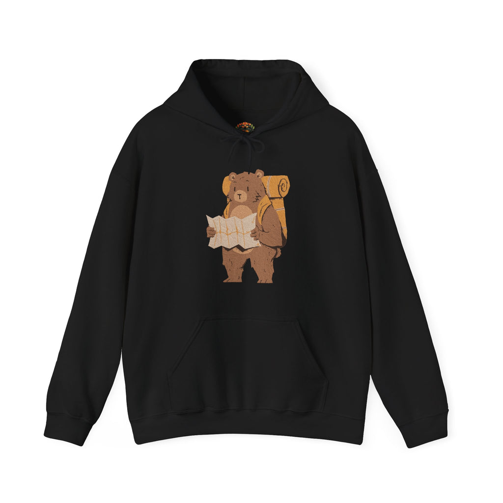 Nature Lover Bear Hiker Reading Map Embroidery Hoodie | Sweatshirt | T-shirt