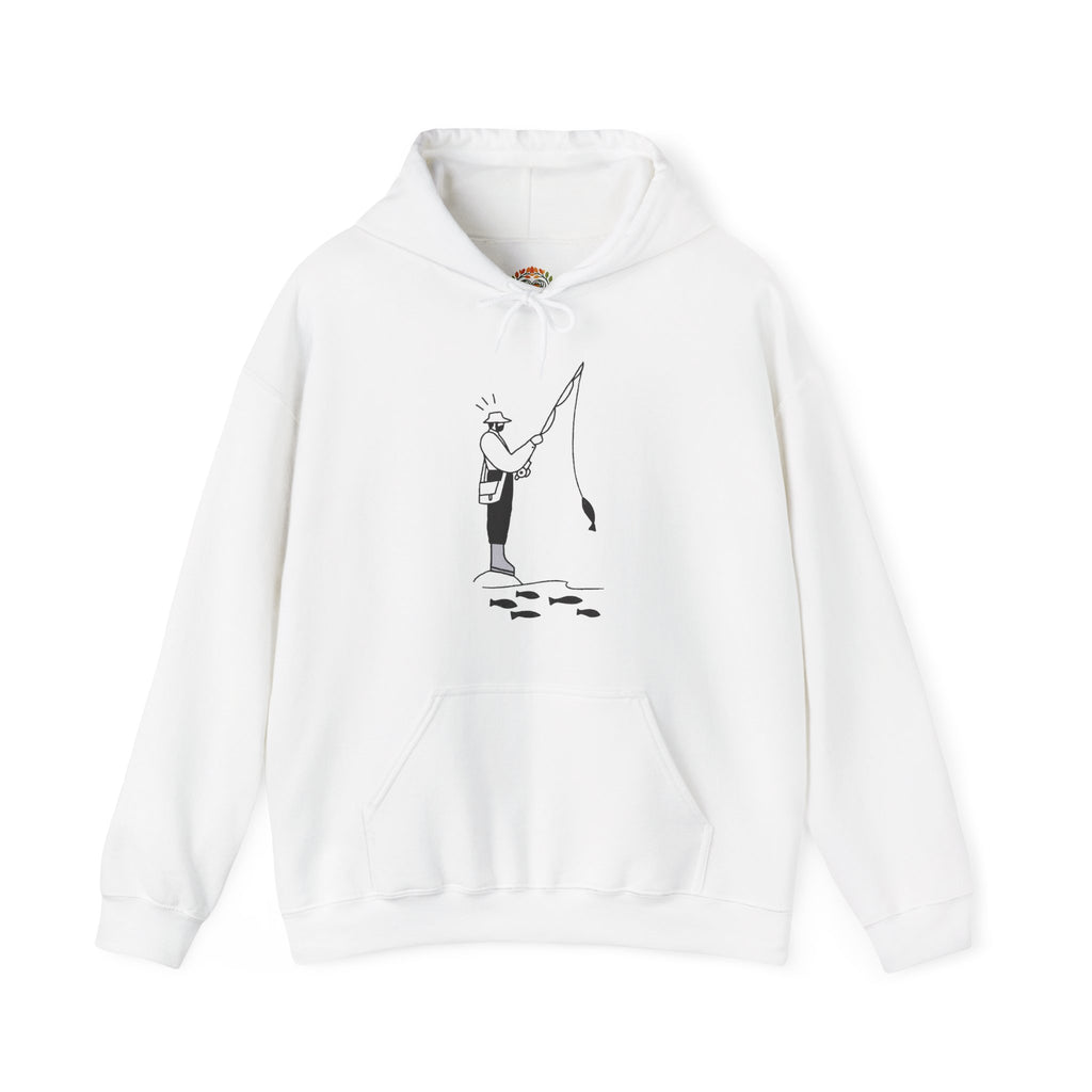 Sudadera con capucha y bordado de línea minimalista de pescador | Sudadera | Camiseta
