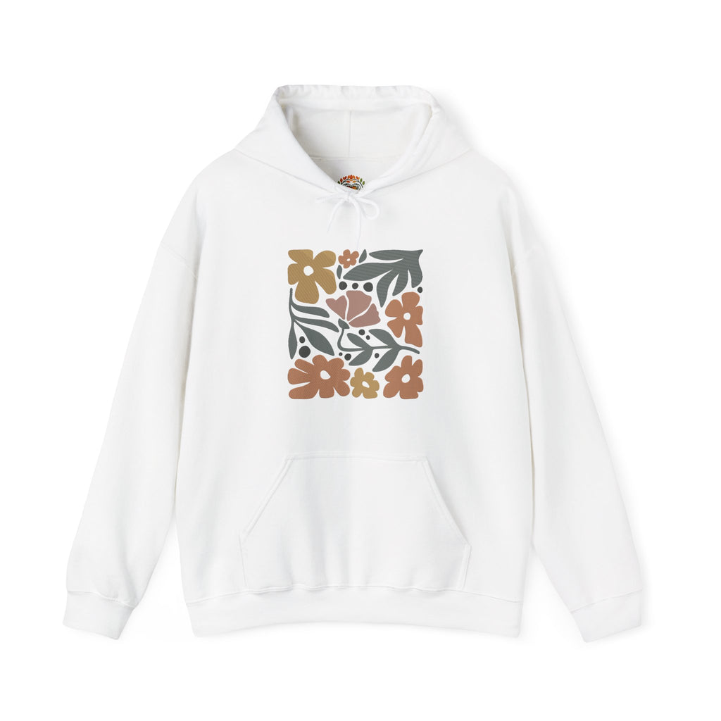 Boho Flower Retro Floral Block Earth Tone Botanical Embroidery Hoodie | Sweatshirt