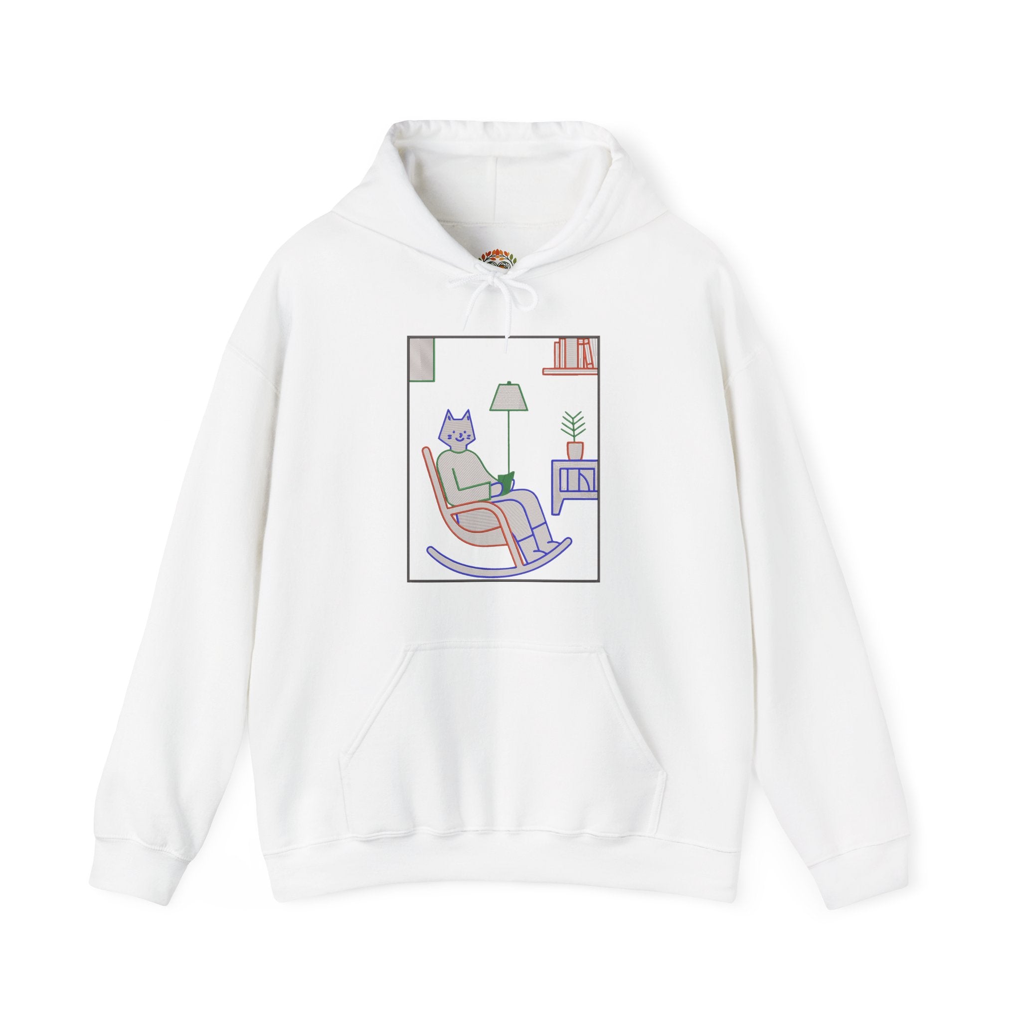 Cat Reading in Rocking Chair Embroidery Hoodie | Sweatshirt | T-shirt