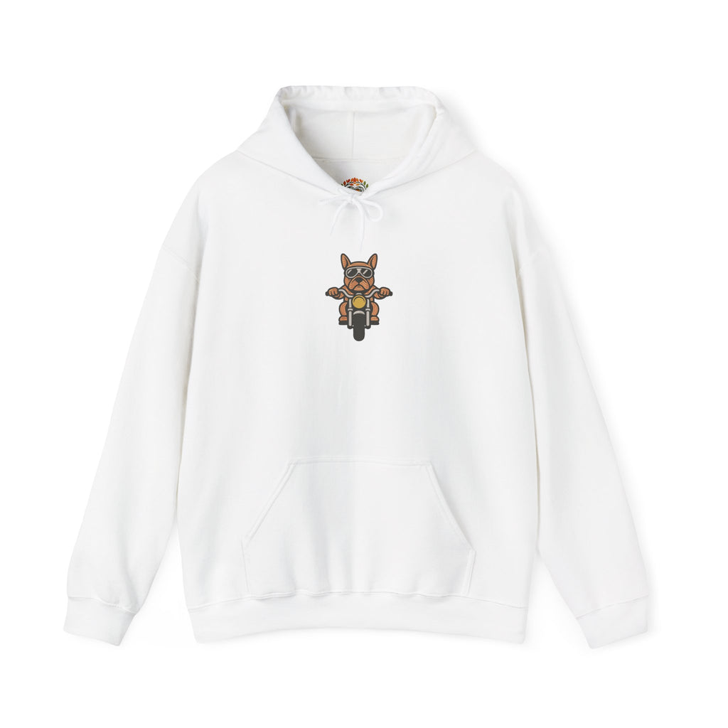 French Bulldog Riding Motorcycle Embroidery Hoodie | Sweatshirt | T-shirt