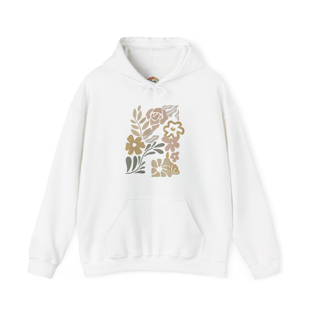 Boho Neutral Floral Earth Tone Botanical Block Art Embroidery Hoodie | Sweatshirt