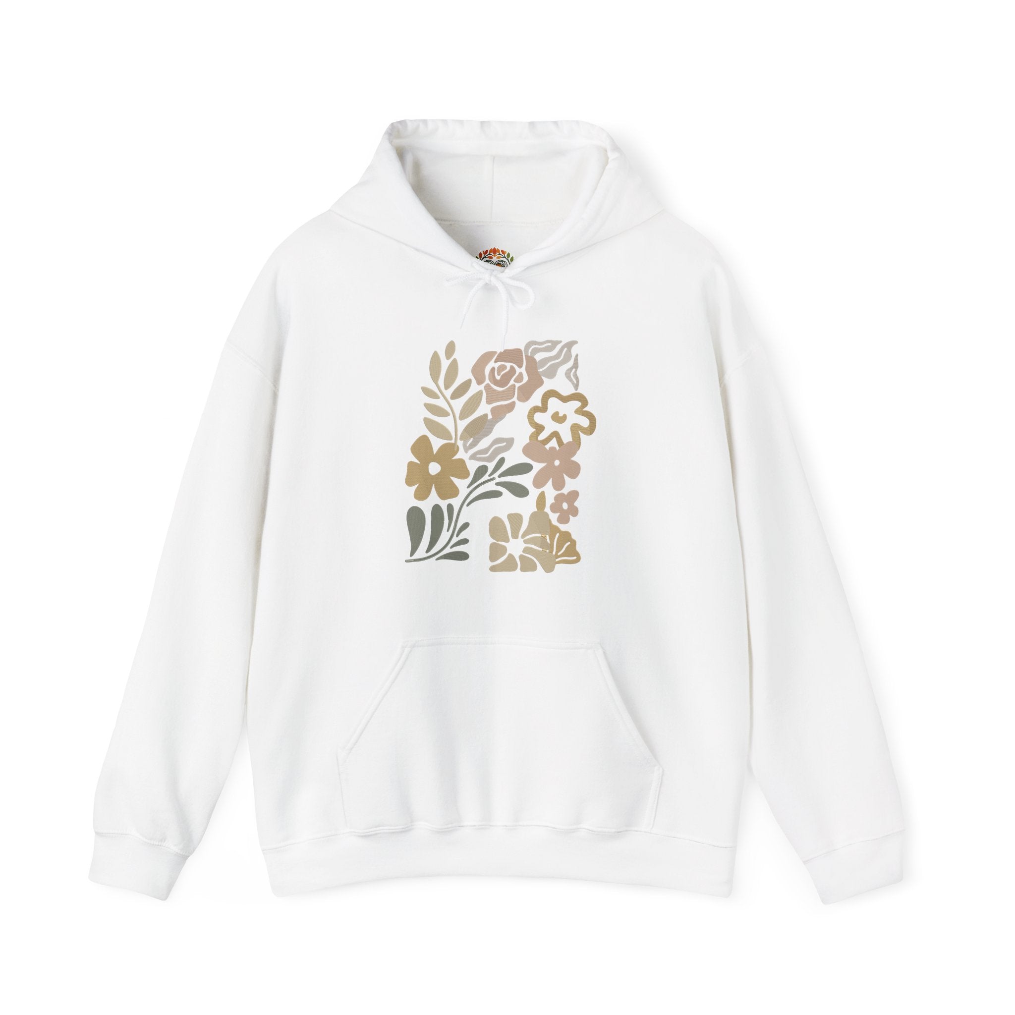 Boho Neutral Floral Earth Tone Botanical Block Art Embroidery Hoodie | Sweatshirt