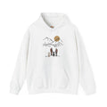 Minimal Line Art Sunset, Family Campers and Dogs Mountain Hike Scene Embroidery Hoodie | Sweatshirt | T-shirt