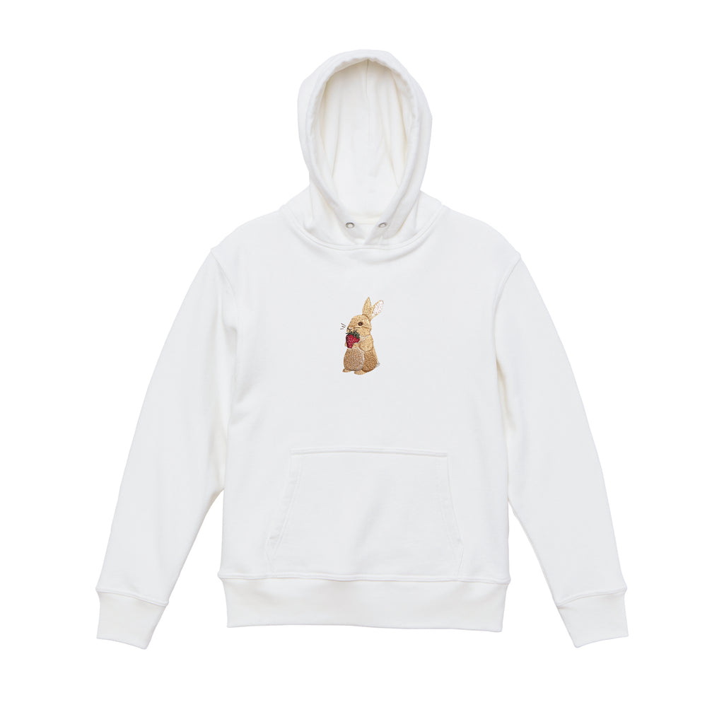 Bunny and Strawberry Embroidered 450GSM Heavyweight Pullover Hoodie Sweatshirt