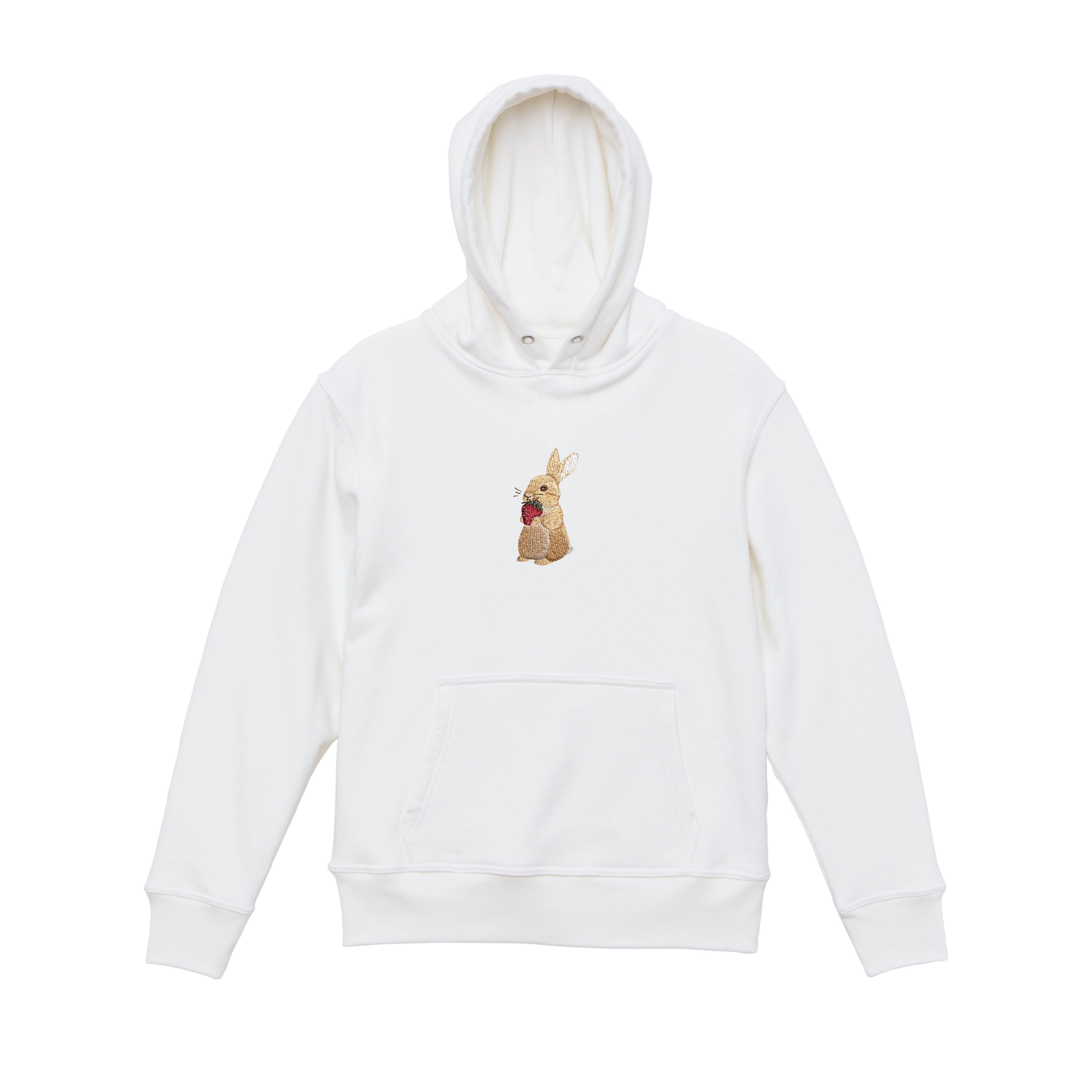 Bunny and Strawberry Embroidered 450GSM Heavyweight Pullover Hoodie Sweatshirt