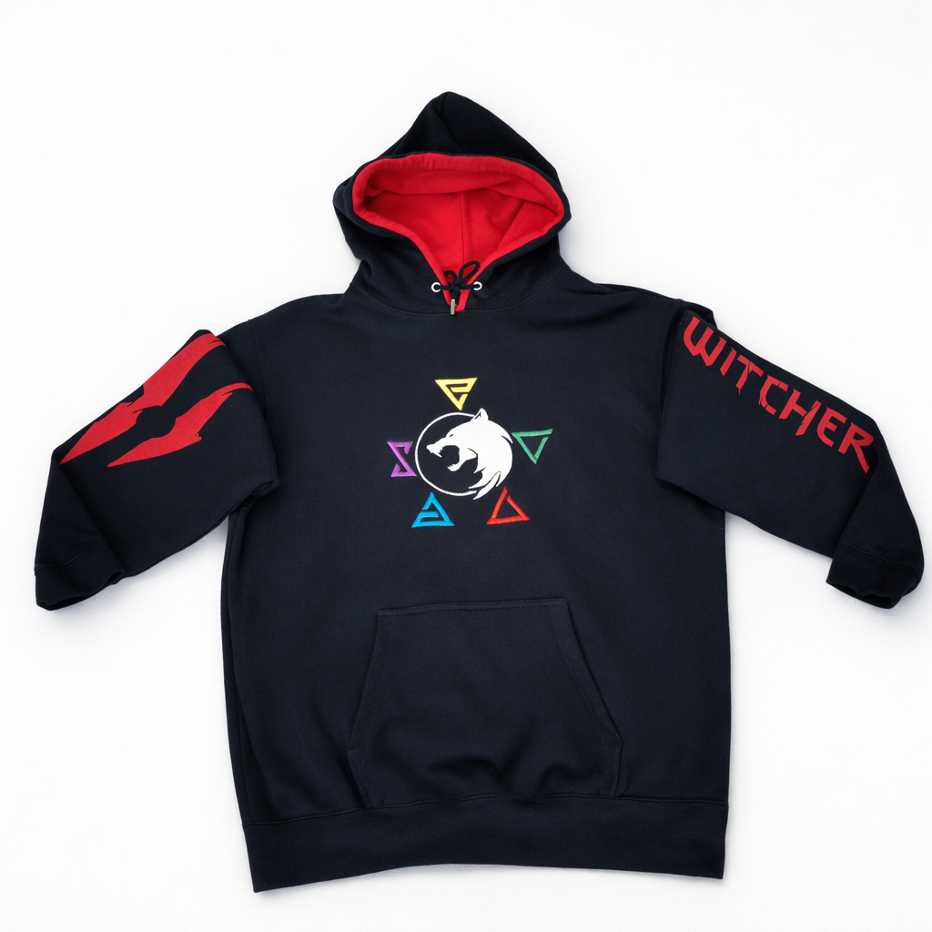 Exclusive Witcher White Wolf 3D Embroidery Hoodie – Red/Black Japan XL | Limited One-Piece Edition