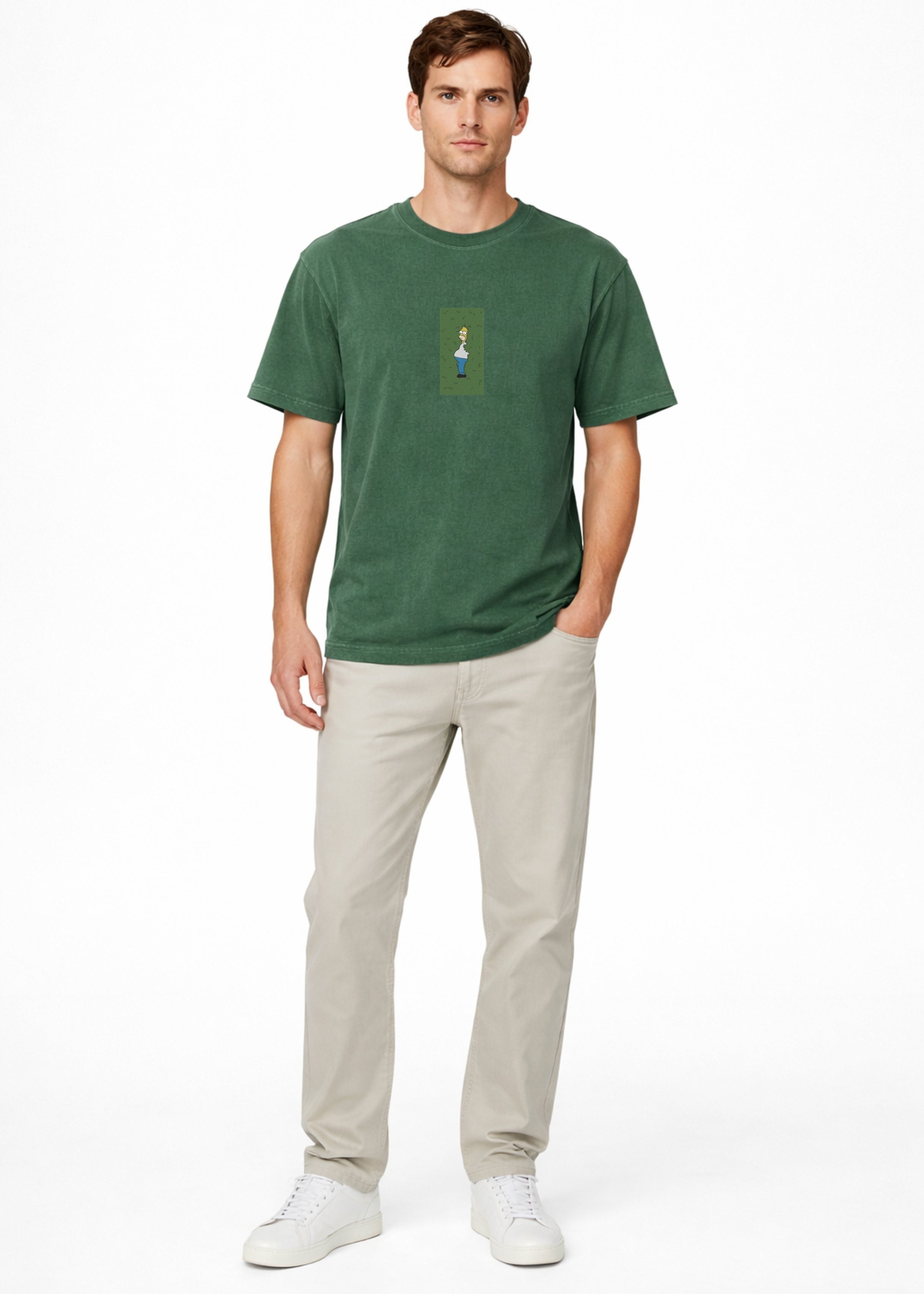 Homer Simpson Hiding in Bush Premium Cotton Heavyweight Embroidered T shirt