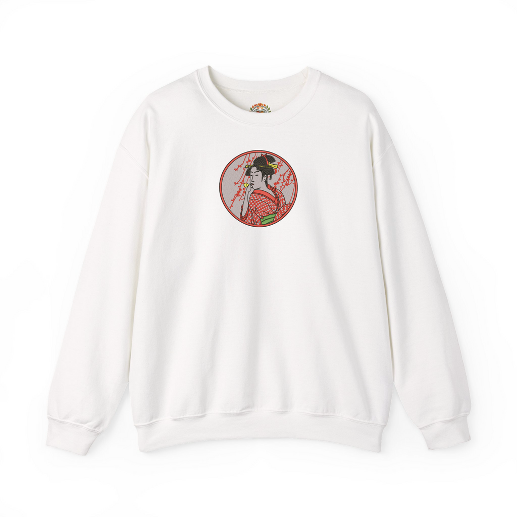 Japanese Courtesan Geisha Ukiyo-e Embroidered Hoodie | Sweatshirt