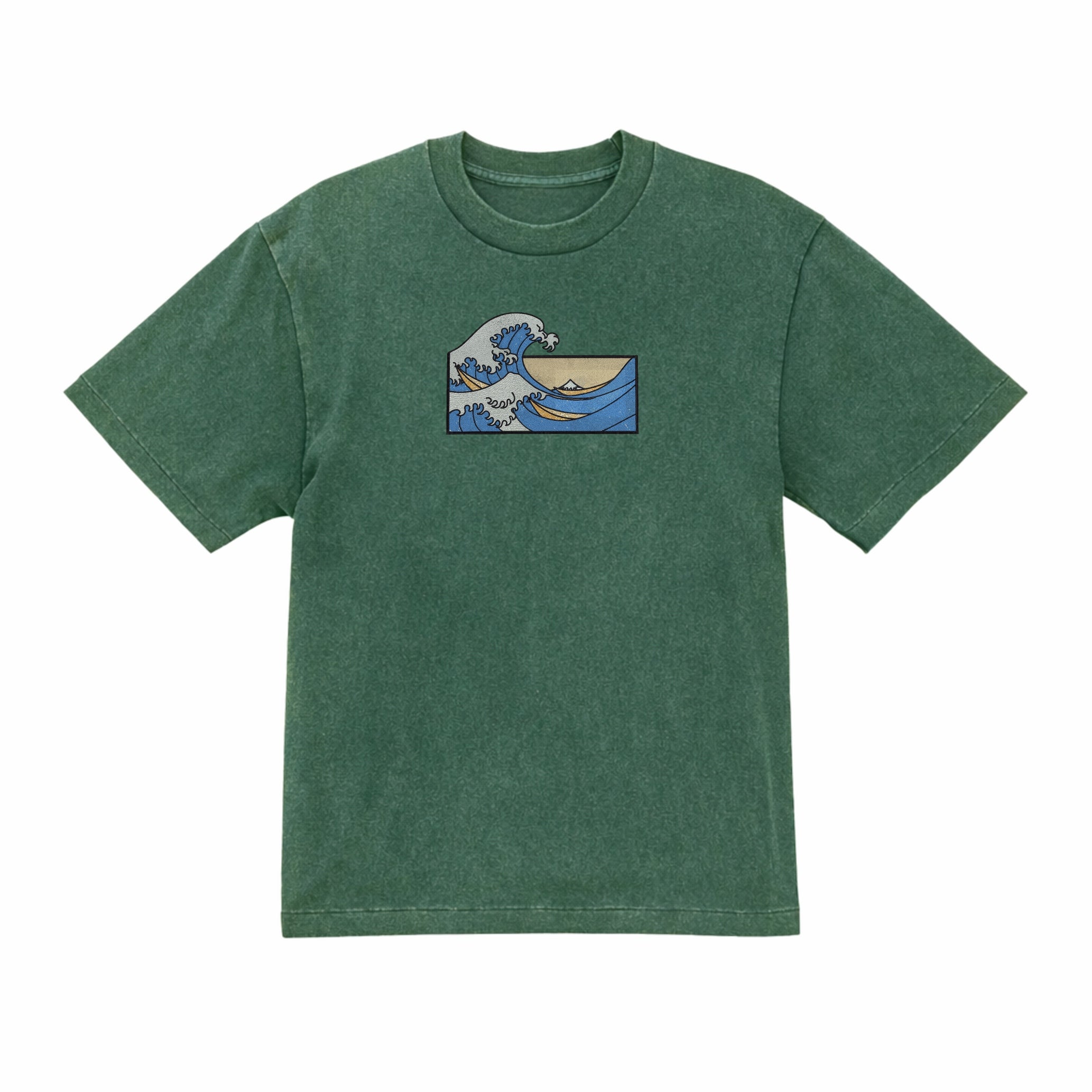 The Great Wave Off Kanagawa Hokusai Premium Cotton Heavyweight Embroidered T shirt