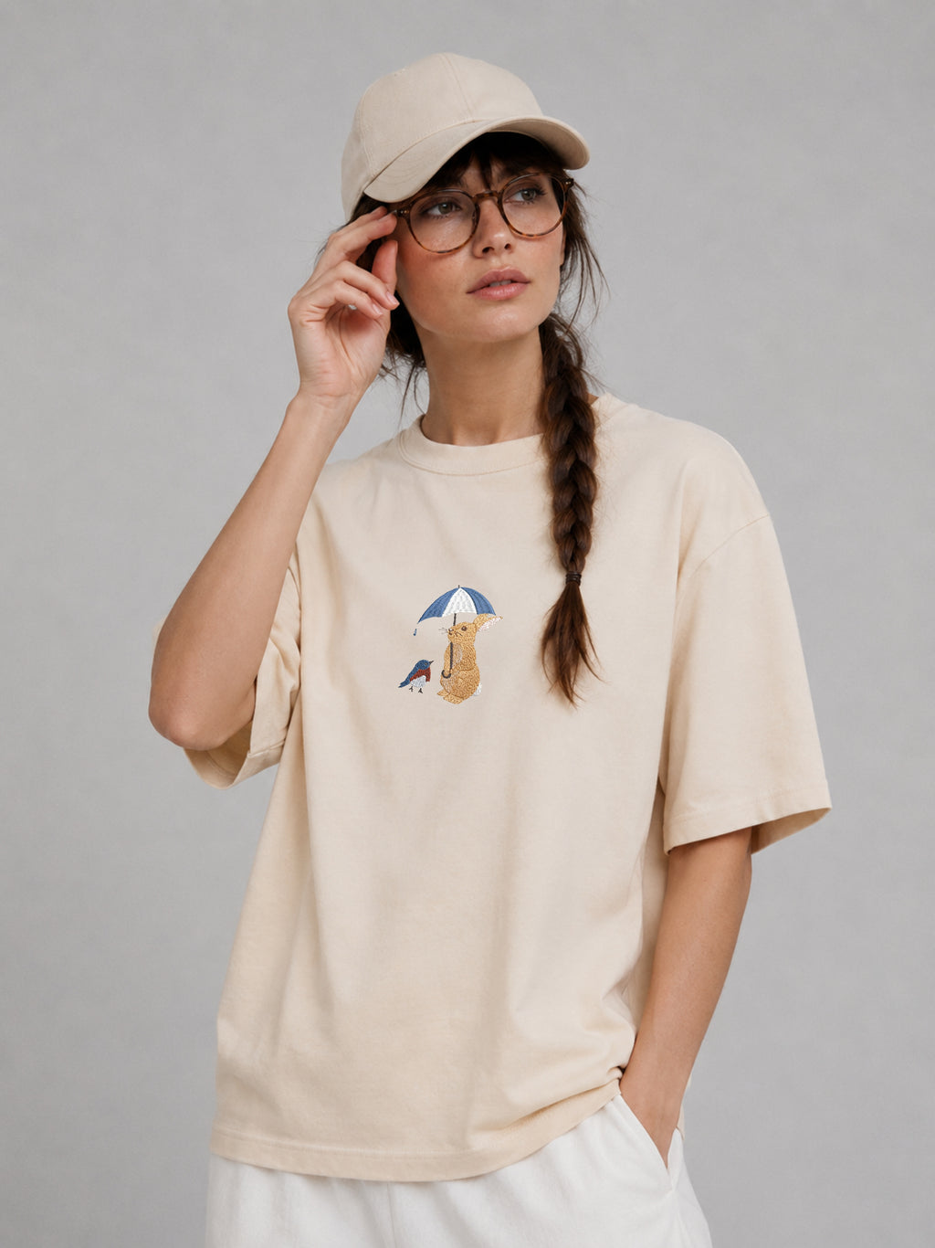 Bunny & Robin Embroidered 250 GSM Organic Cotton T shirt | Adults and Kids Matching Set
