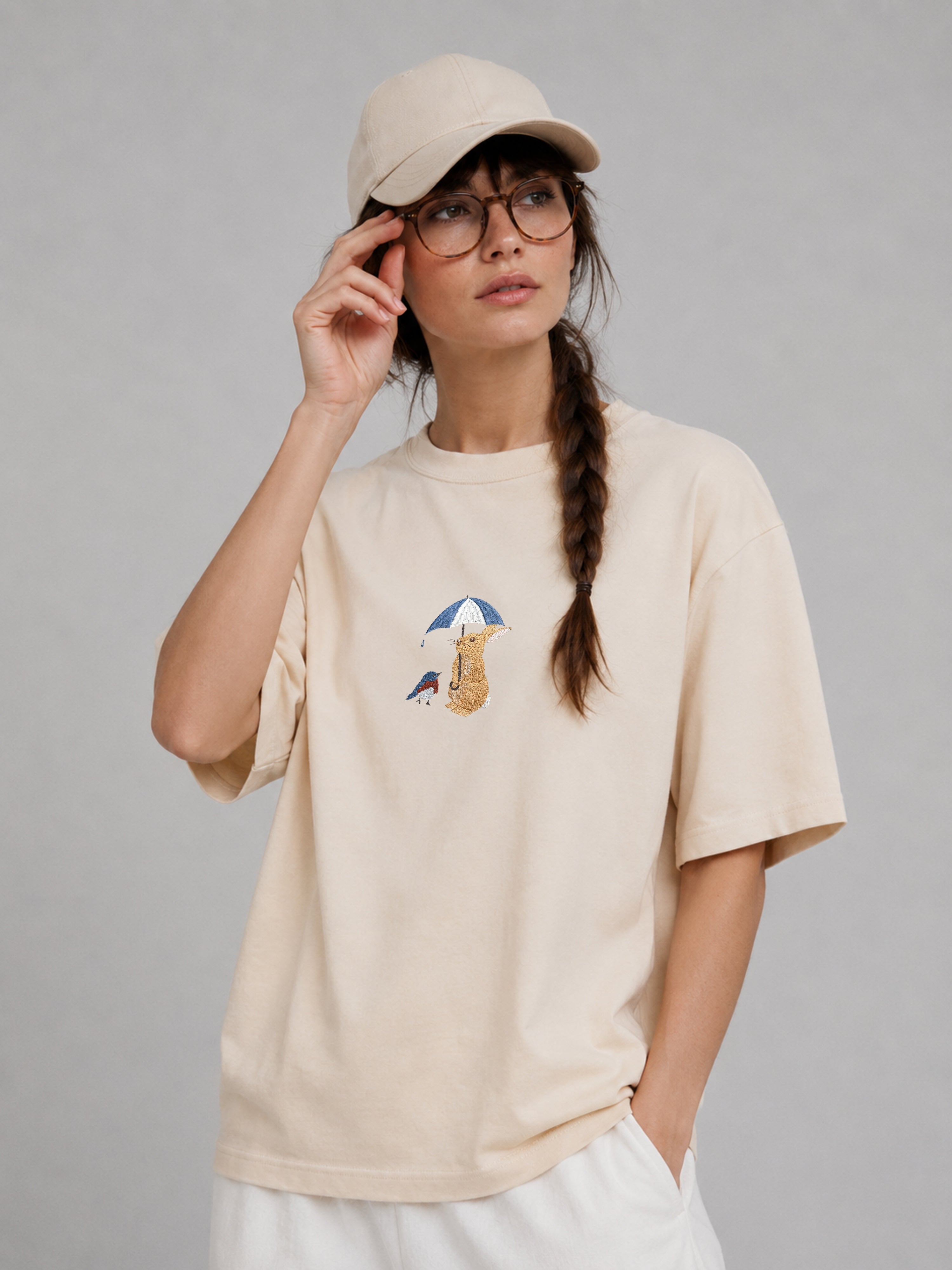 Bunny & Robin Embroidered 250 GSM Organic Cotton T shirt | Adults and Kids Matching Set