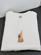 Bunny and Strawberry Embroidered 450GSM Heavyweight Pullover Hoodie Sweatshirt