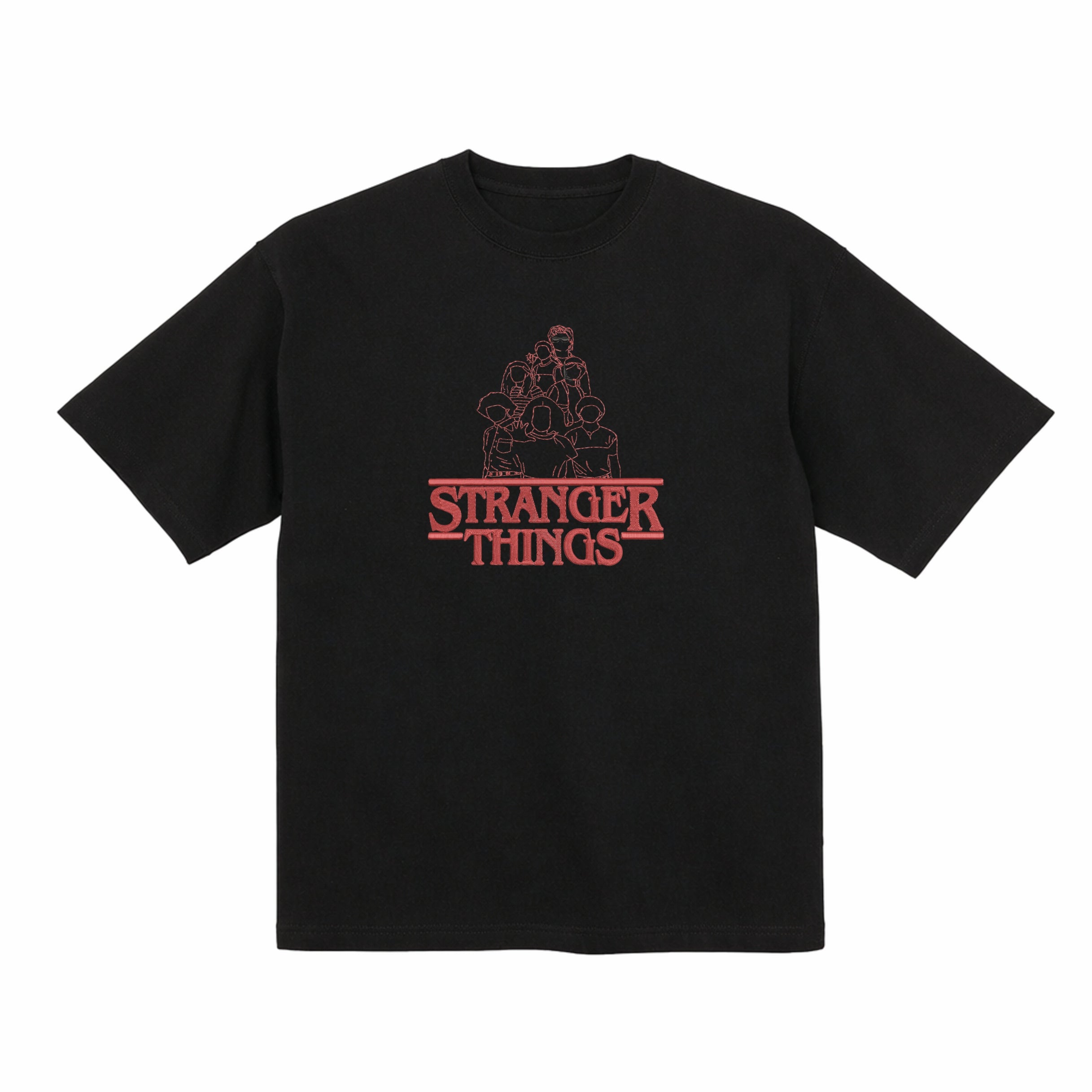Stranger Things Cast Line Art Embroidered Premium T shirt