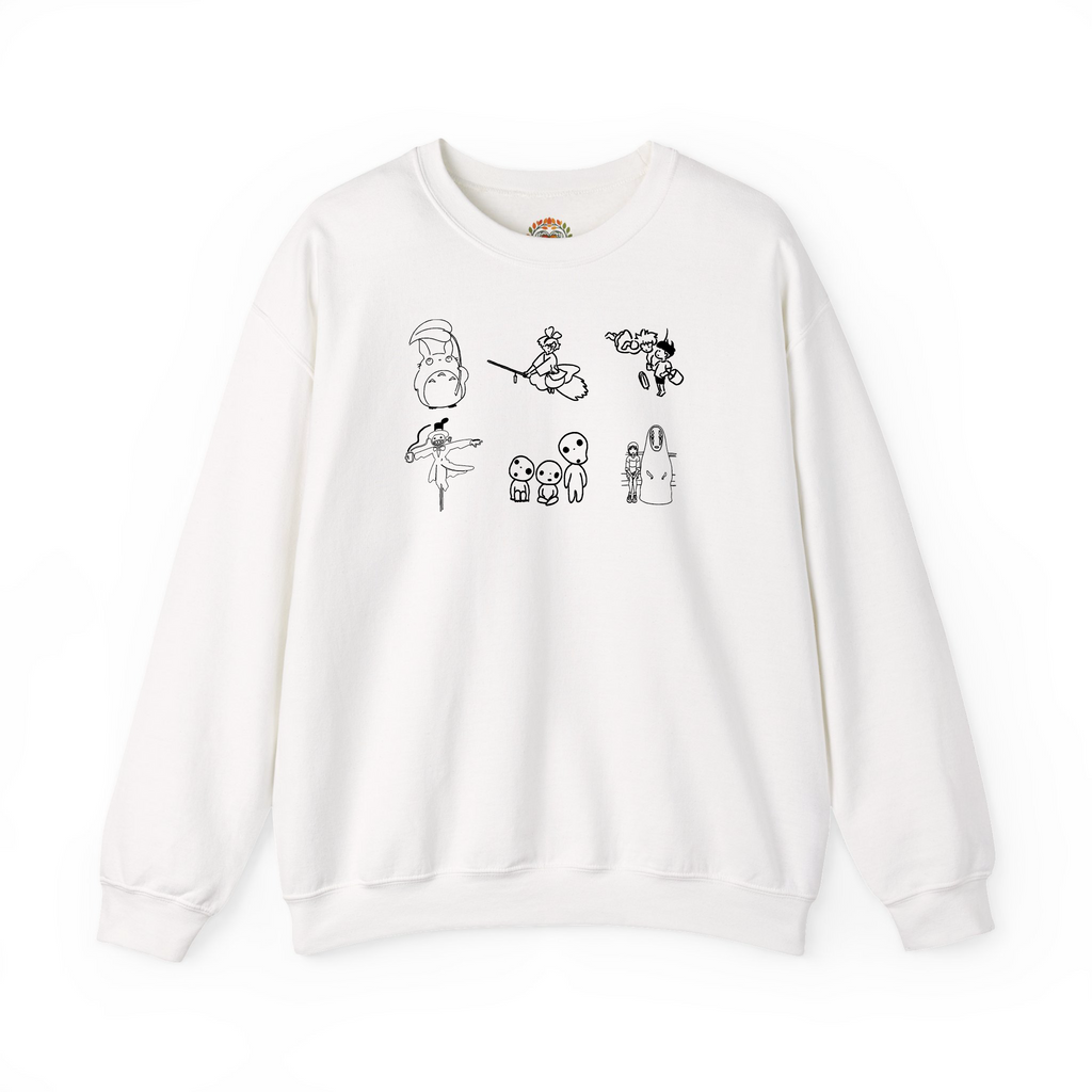 Sudadera con capucha bordada con arte lineal inspirado en Ghibli | Sudadera | Camiseta