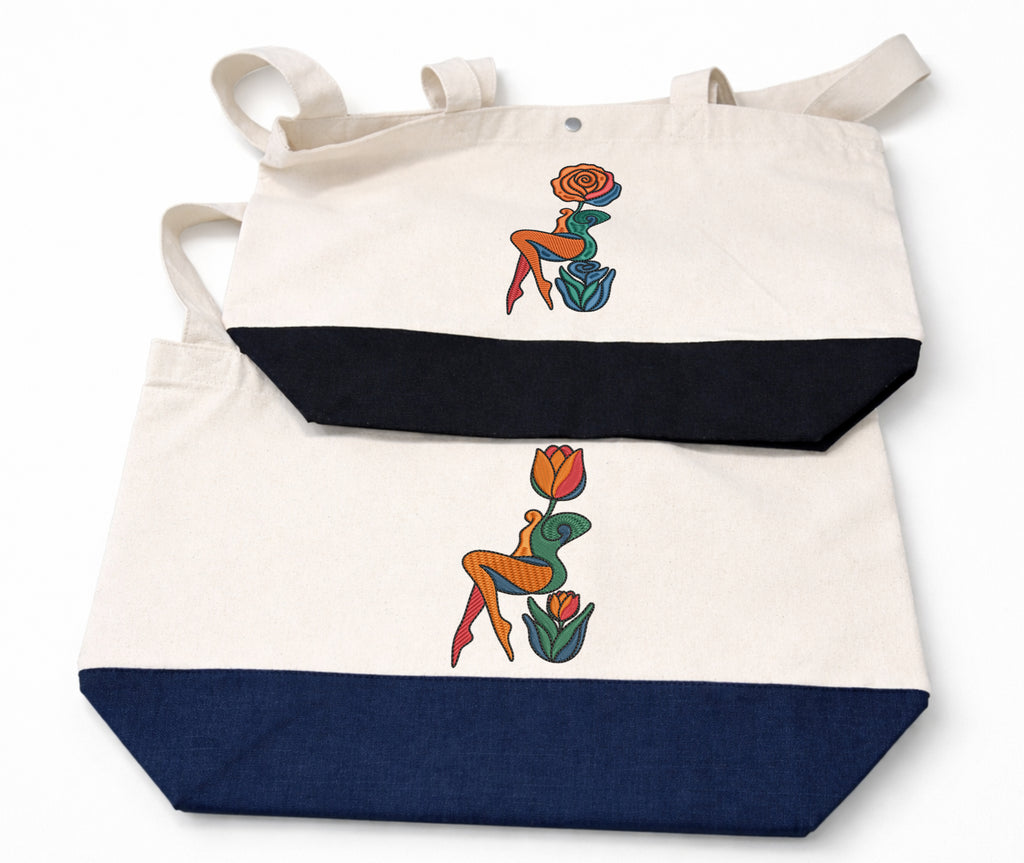 Bolso tote bordado mural "Mujer Tulipán Abstracta" 17L